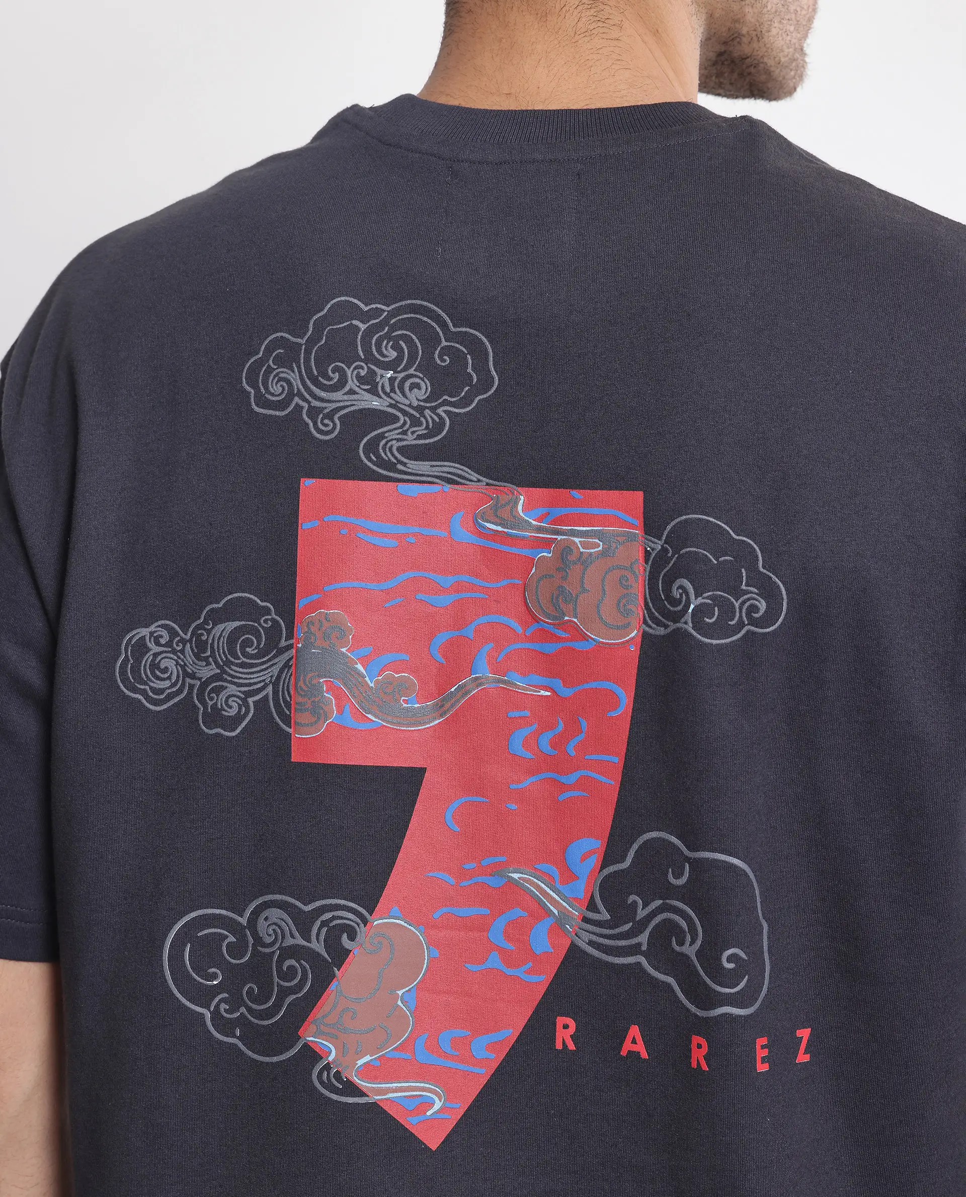 Rare Rabbit Men's Quote Dark Grey Cotton Graphic Print Oversized Fit Half Sleeve Crew Neck T-Shirt - Image 8