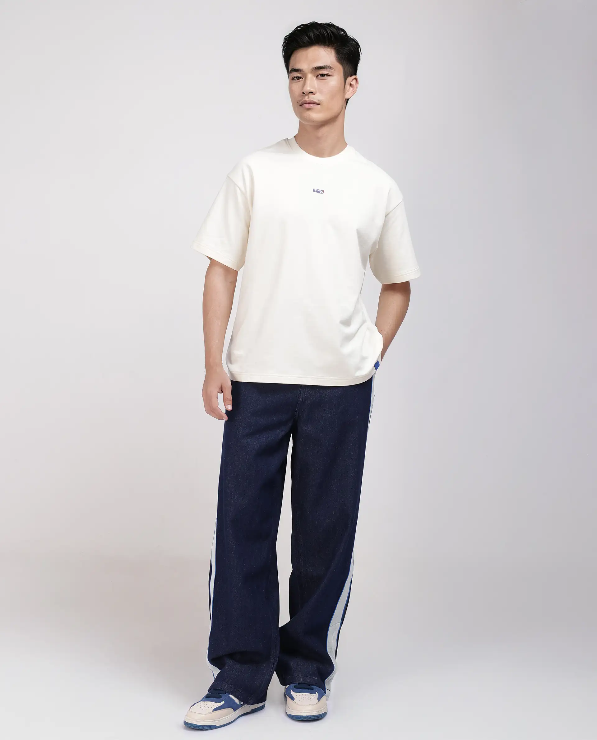 Rare Rabbit Men's Quote Off White Cotton Graphic Print Oversized Fit Half Sleeve Crew Neck T-Shirt - Image 2