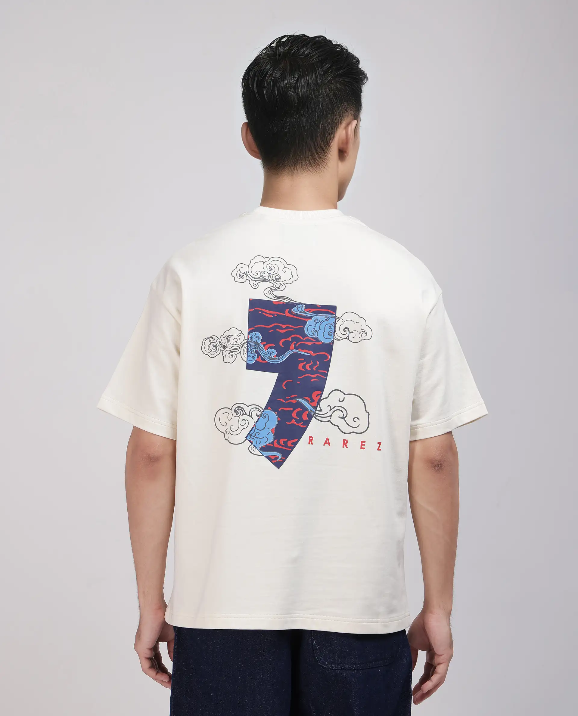 Rare Rabbit Men's Quote Off White Cotton Graphic Print Oversized Fit Half Sleeve Crew Neck T-Shirt - Image 3