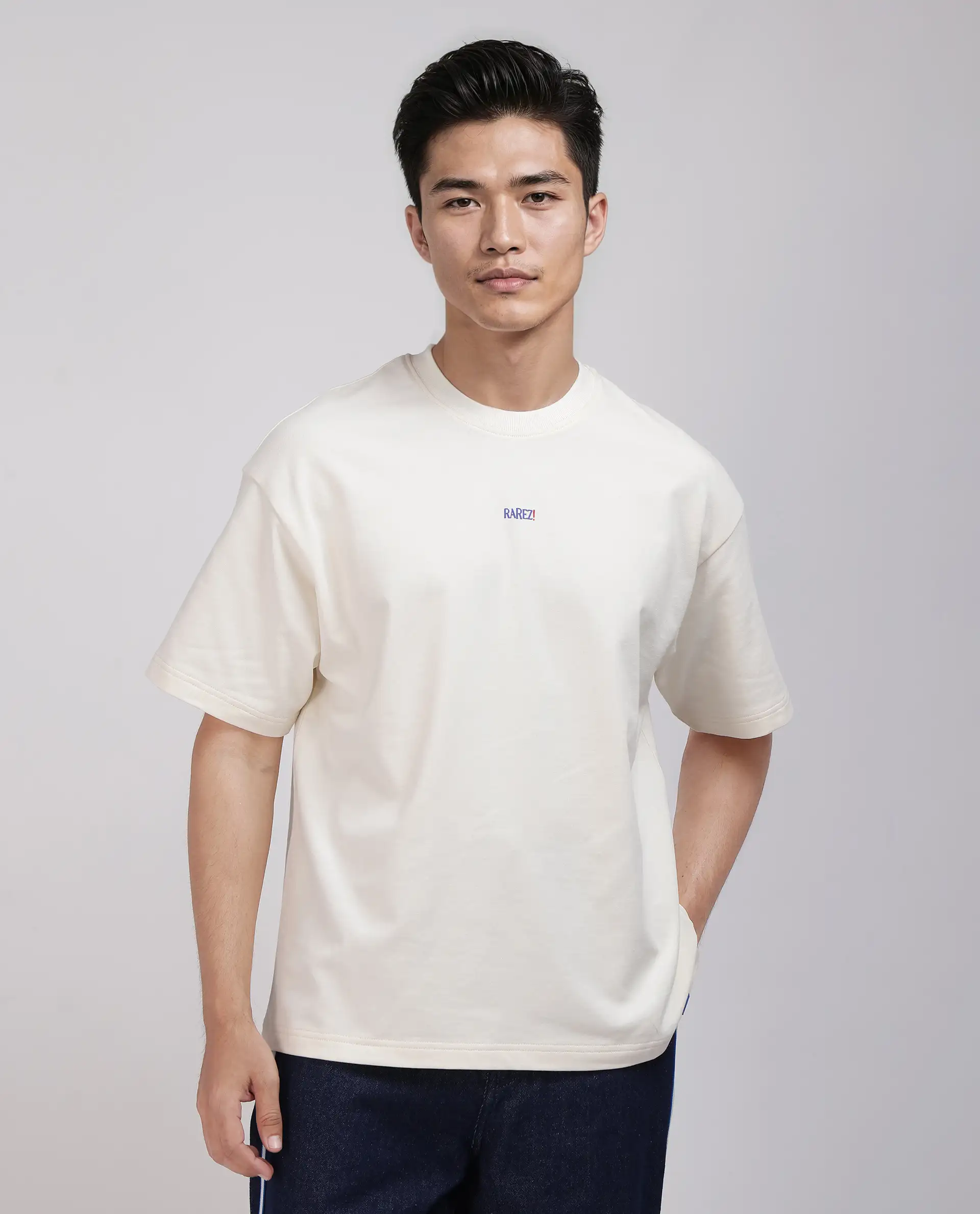 Rare Rabbit Men's Quote Off White Cotton Graphic Print Oversized Fit Half Sleeve Crew Neck T-Shirt - Image 4