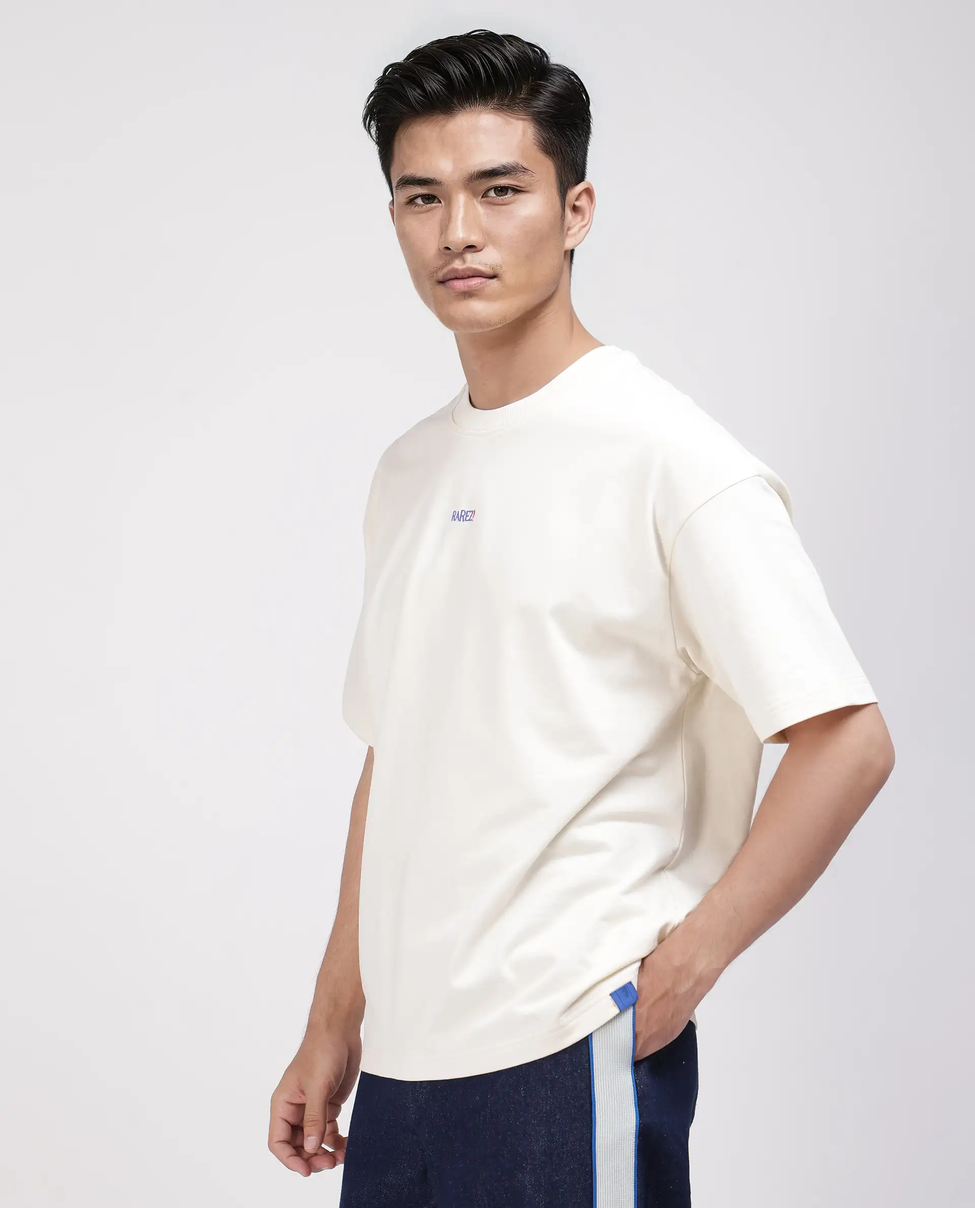 Rare Rabbit Men's Quote Off White Cotton Graphic Print Oversized Fit Half Sleeve Crew Neck T-Shirt - Image 5