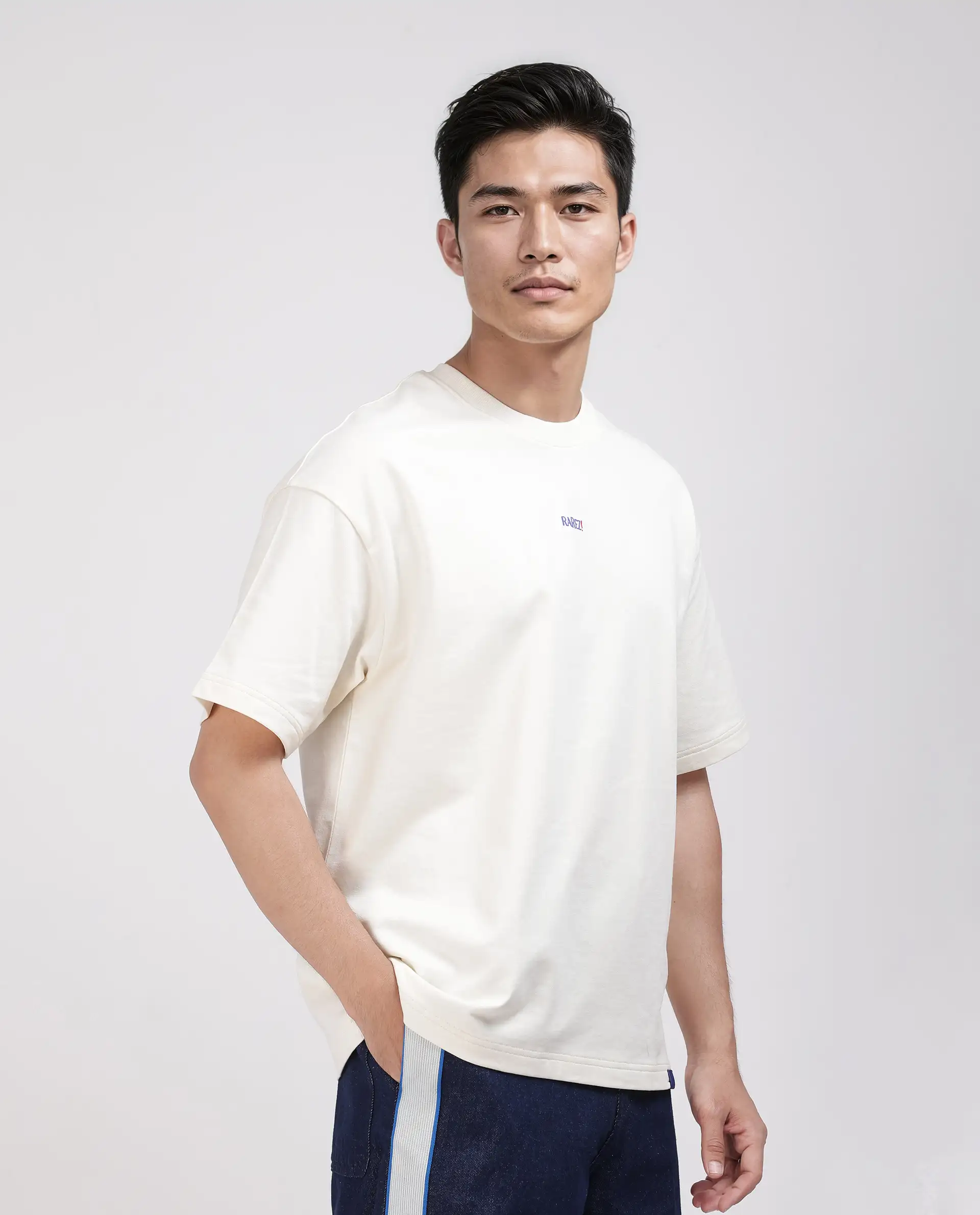 Rare Rabbit Men's Quote Off White Cotton Graphic Print Oversized Fit Half Sleeve Crew Neck T-Shirt - Image 6