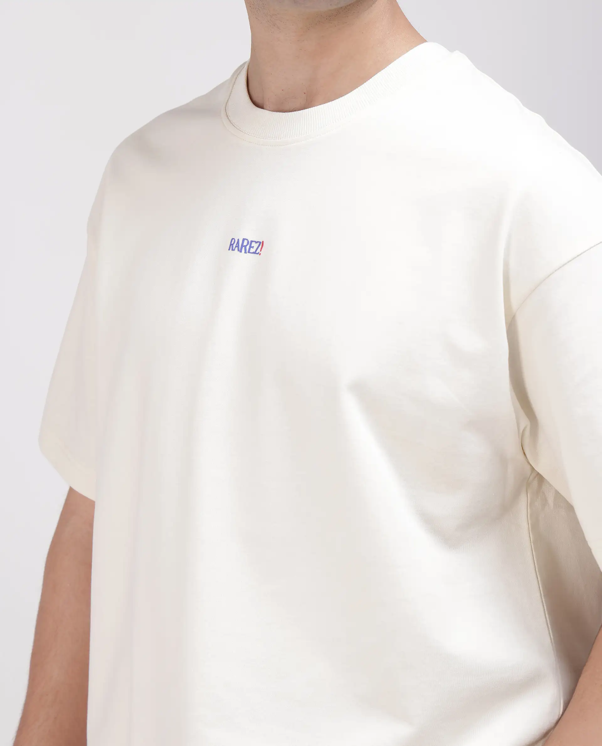 Rare Rabbit Men's Quote Off White Cotton Graphic Print Oversized Fit Half Sleeve Crew Neck T-Shirt - Image 7