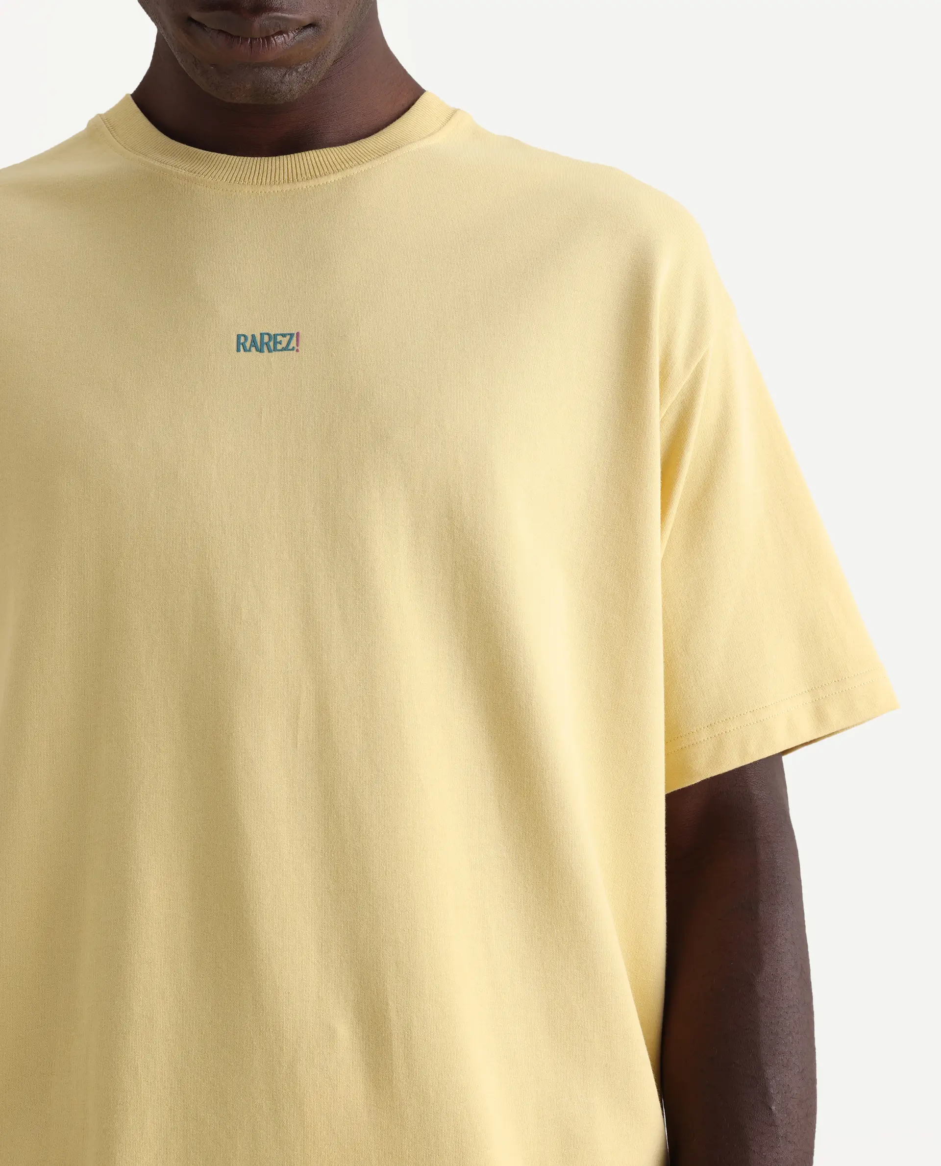 Rare Rabbit Men's Quote Yellow Cotton Graphic Print Oversized Fit Half Sleeve Crew Neck T-Shirt - Image 3