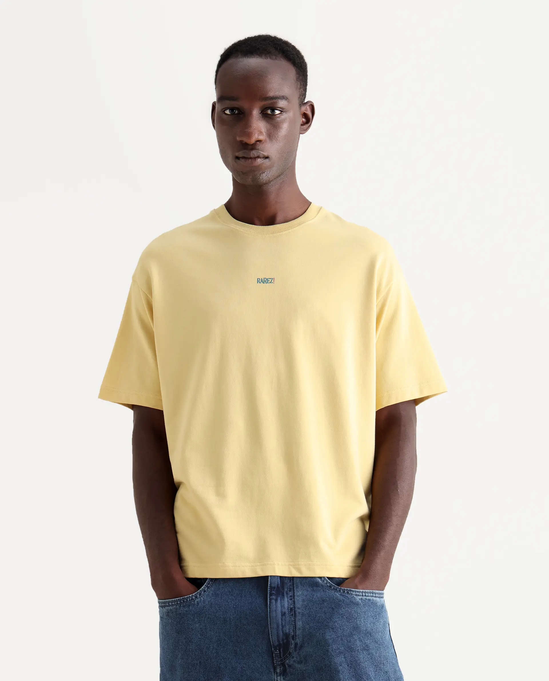 Rare Rabbit Men's Quote Yellow Cotton Graphic Print Oversized Fit Half Sleeve Crew Neck T-Shirt - Image 4
