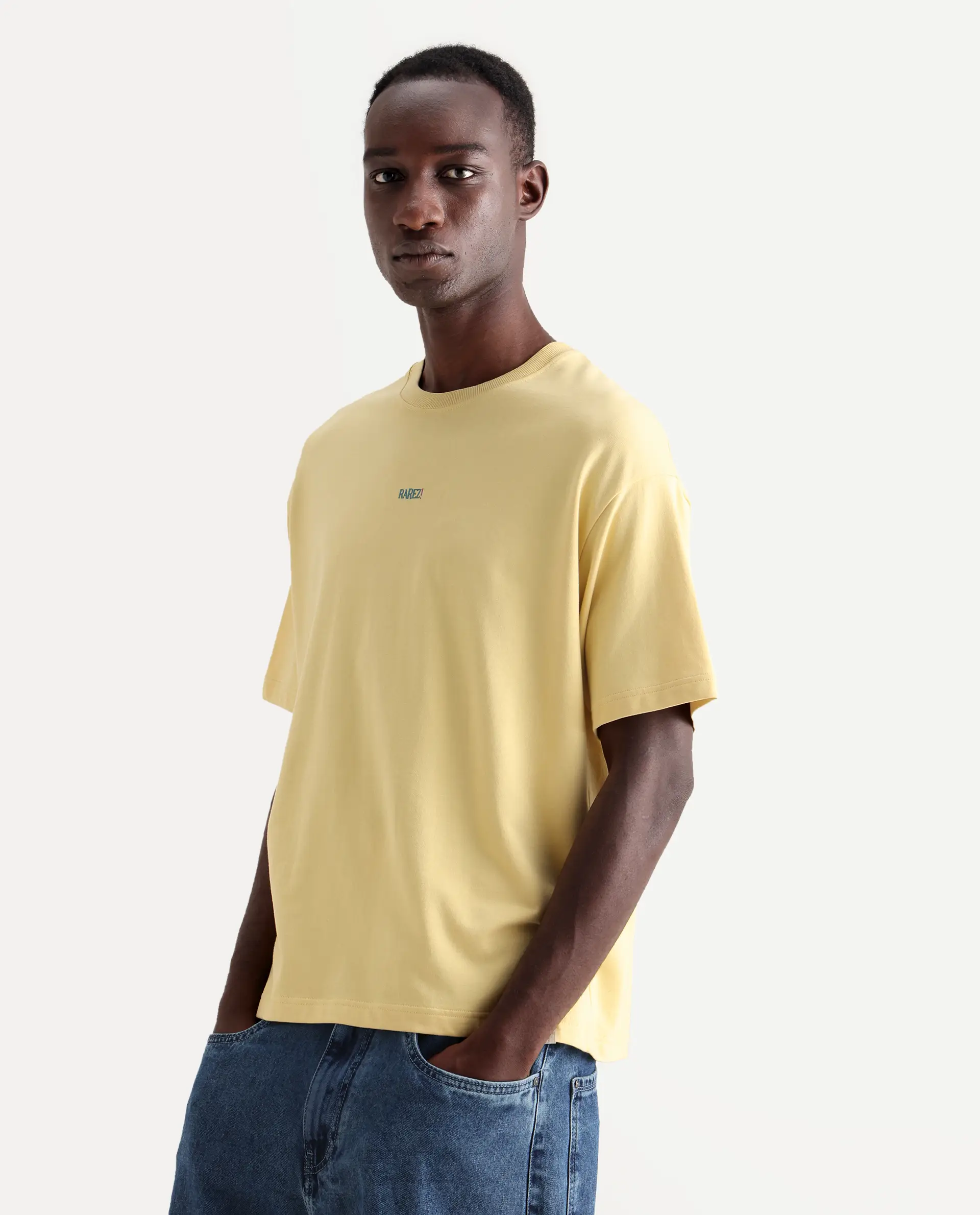 Rare Rabbit Men's Quote Yellow Cotton Graphic Print Oversized Fit Half Sleeve Crew Neck T-Shirt - Image 5