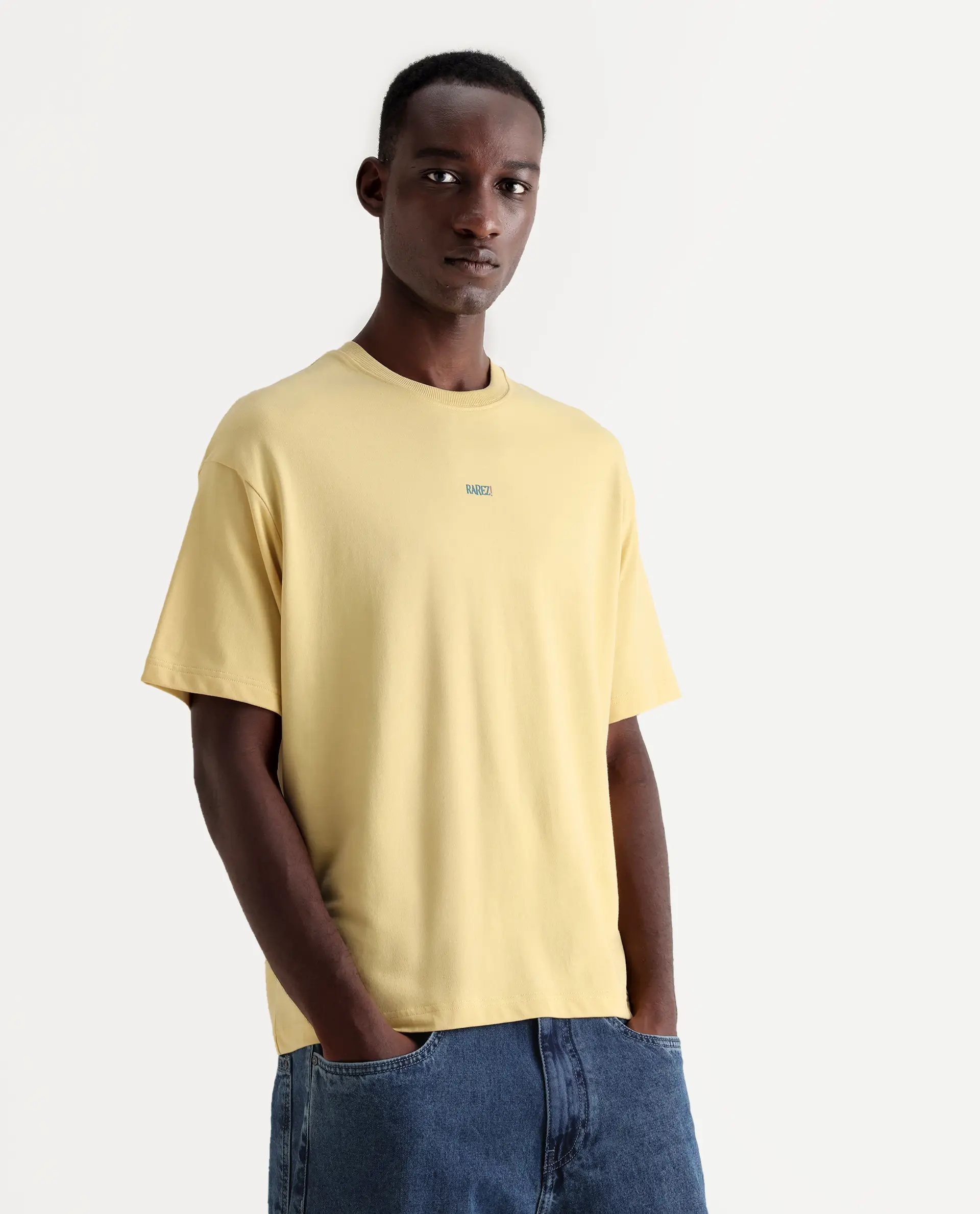 Rare Rabbit Men's Quote Yellow Cotton Graphic Print Oversized Fit Half Sleeve Crew Neck T-Shirt - Image 6