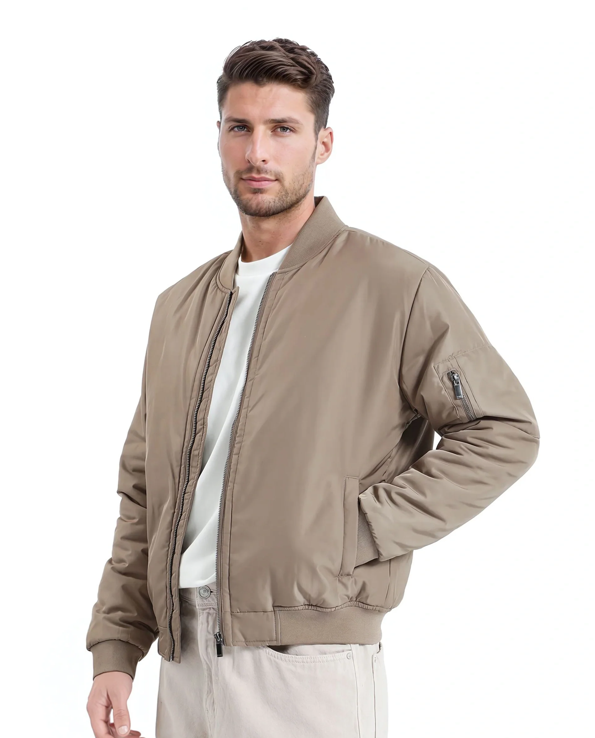 Rare Rabbit Men's Quoto Brown Polyester Plain Regular Fit Full Sleeve Ribbed Collar Jacket