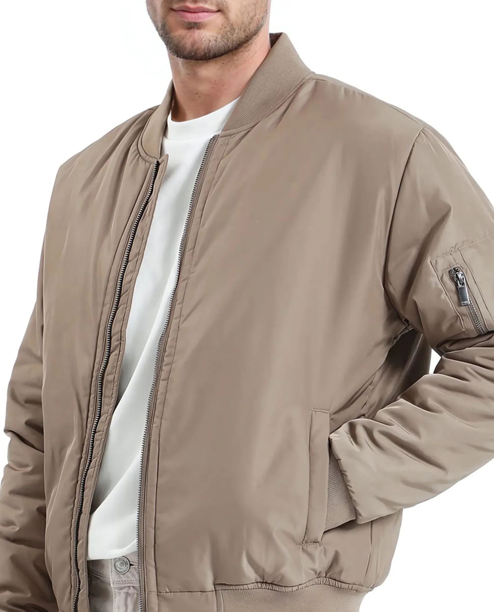 Rare Rabbit Men's Quoto Brown Polyester Plain Regular Fit Full Sleeve Ribbed Collar Jacket - Image 4