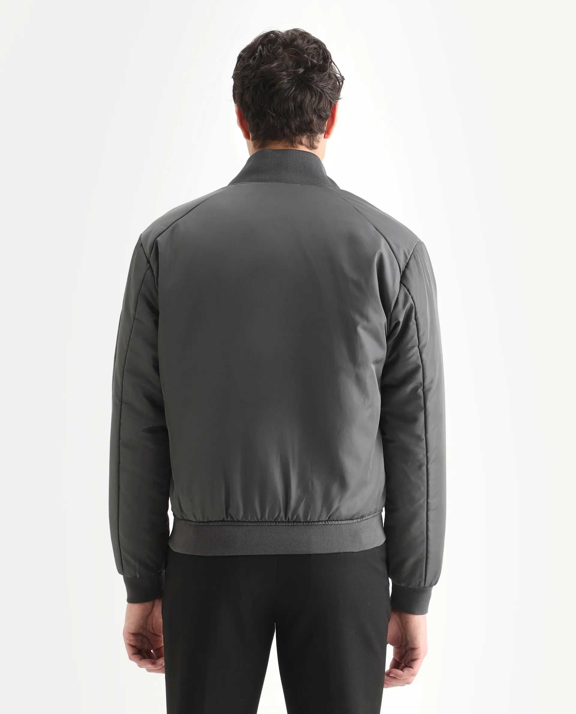 Rare Rabbit Men's Quoto Dark Grey Polyester Plain Regular Fit Full Sleeve Ribbed Collar Jacket - Image 7