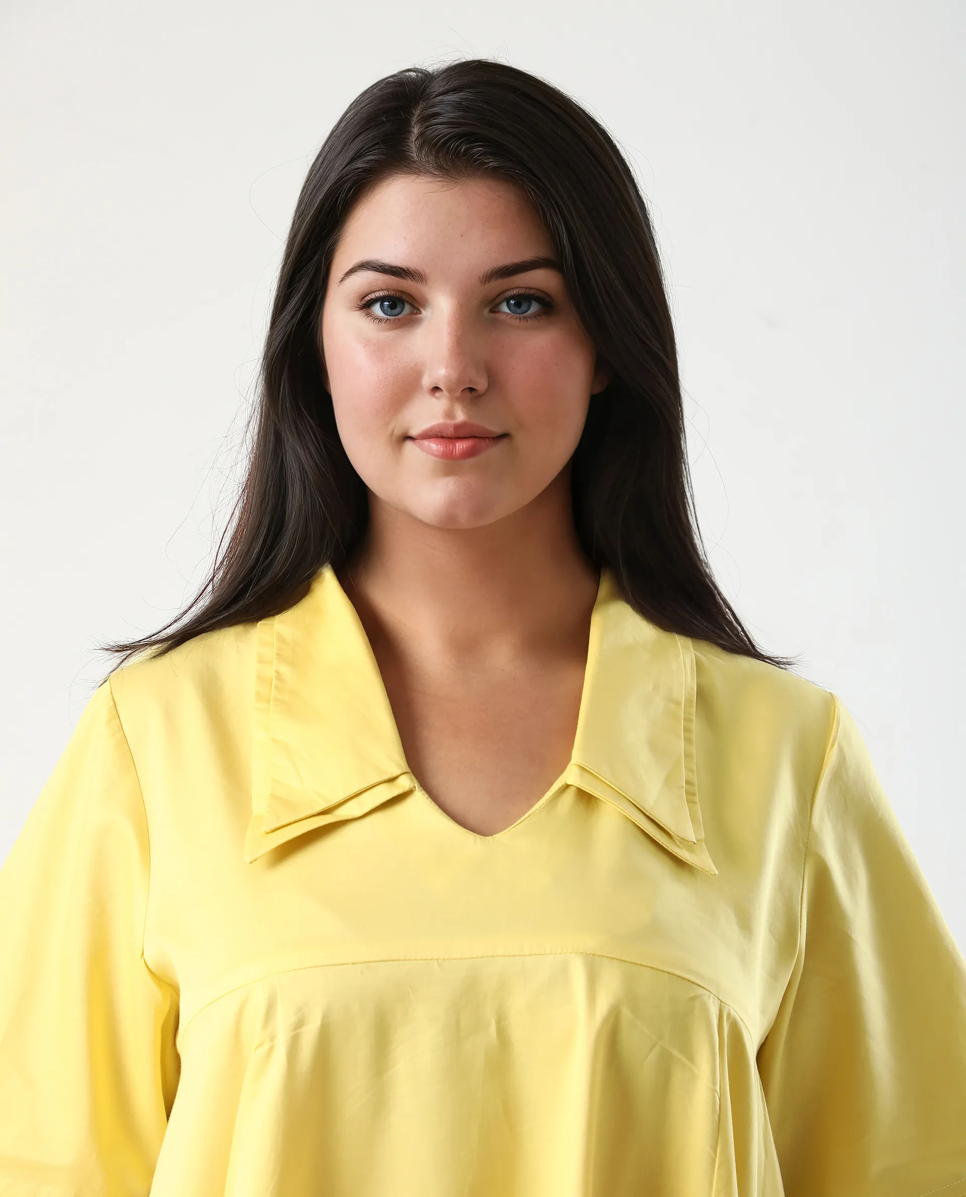 Rareism Women's Qurad Yellow Cotton Blend Johnny Collar Plain Cutout Sleeve Mini Flared Dress - Image 3