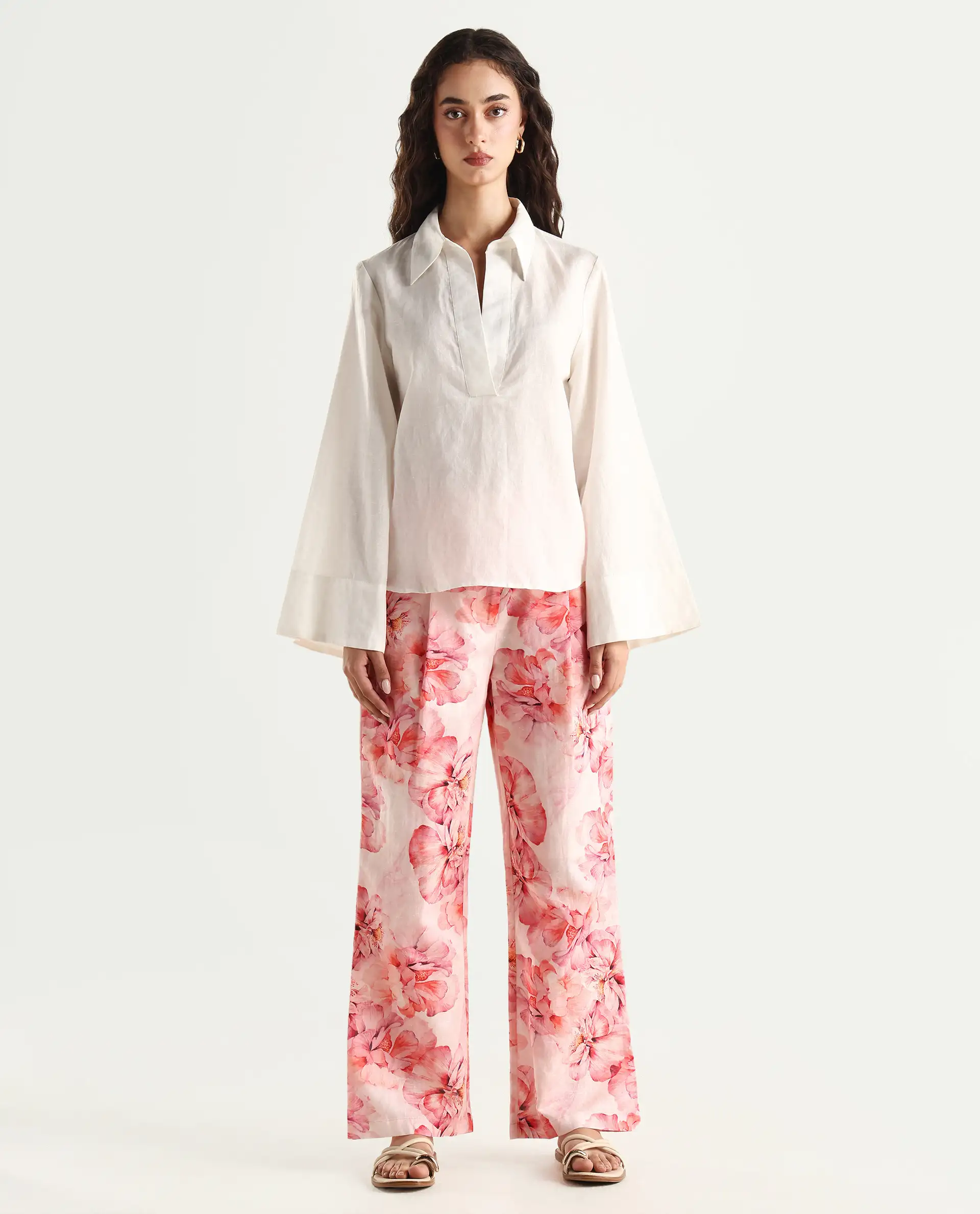 Rareism Women's Quzal Pink Cotton Blend Floral Print Ankle Length Straight Fit Trouser - Image 3