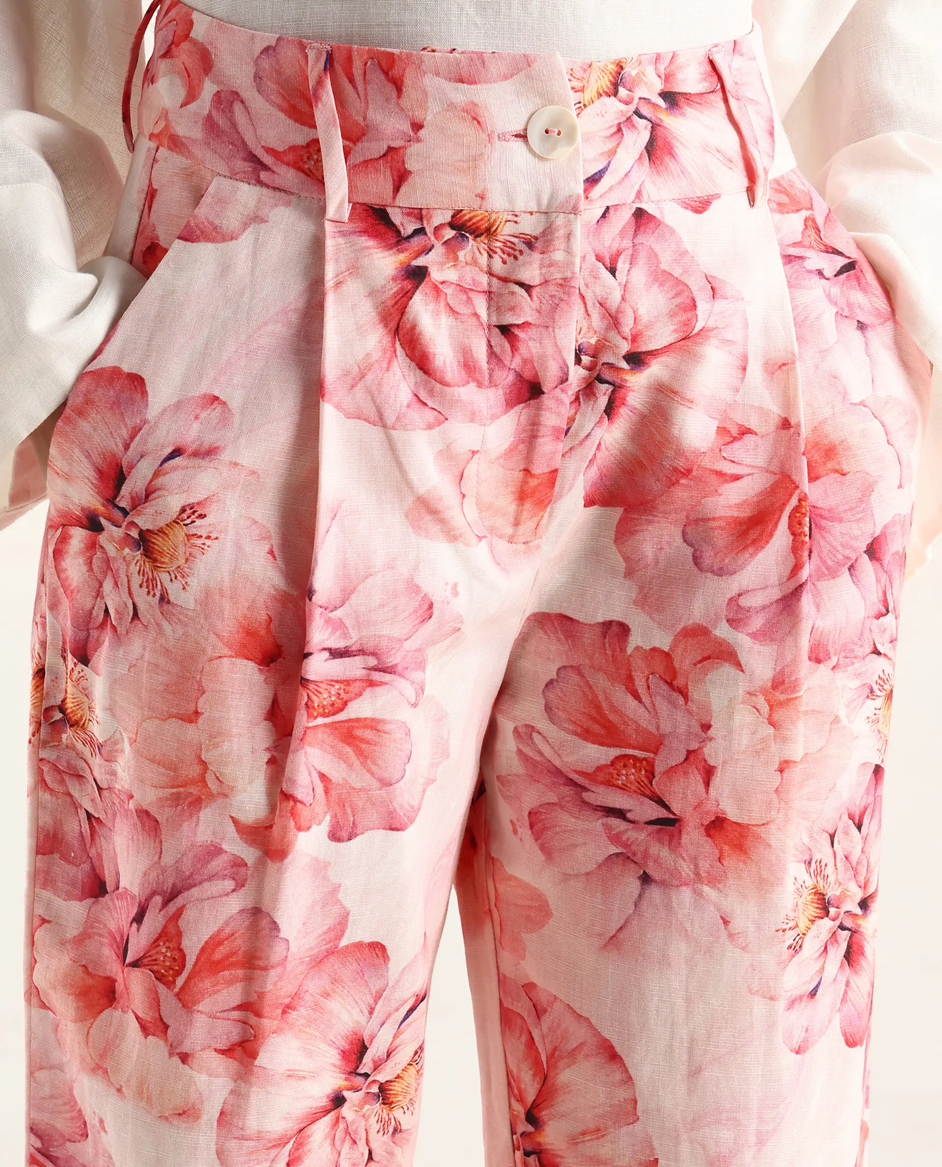 Rareism Women's Quzal Pink Cotton Blend Floral Print Ankle Length Straight Fit Trouser - Image 4