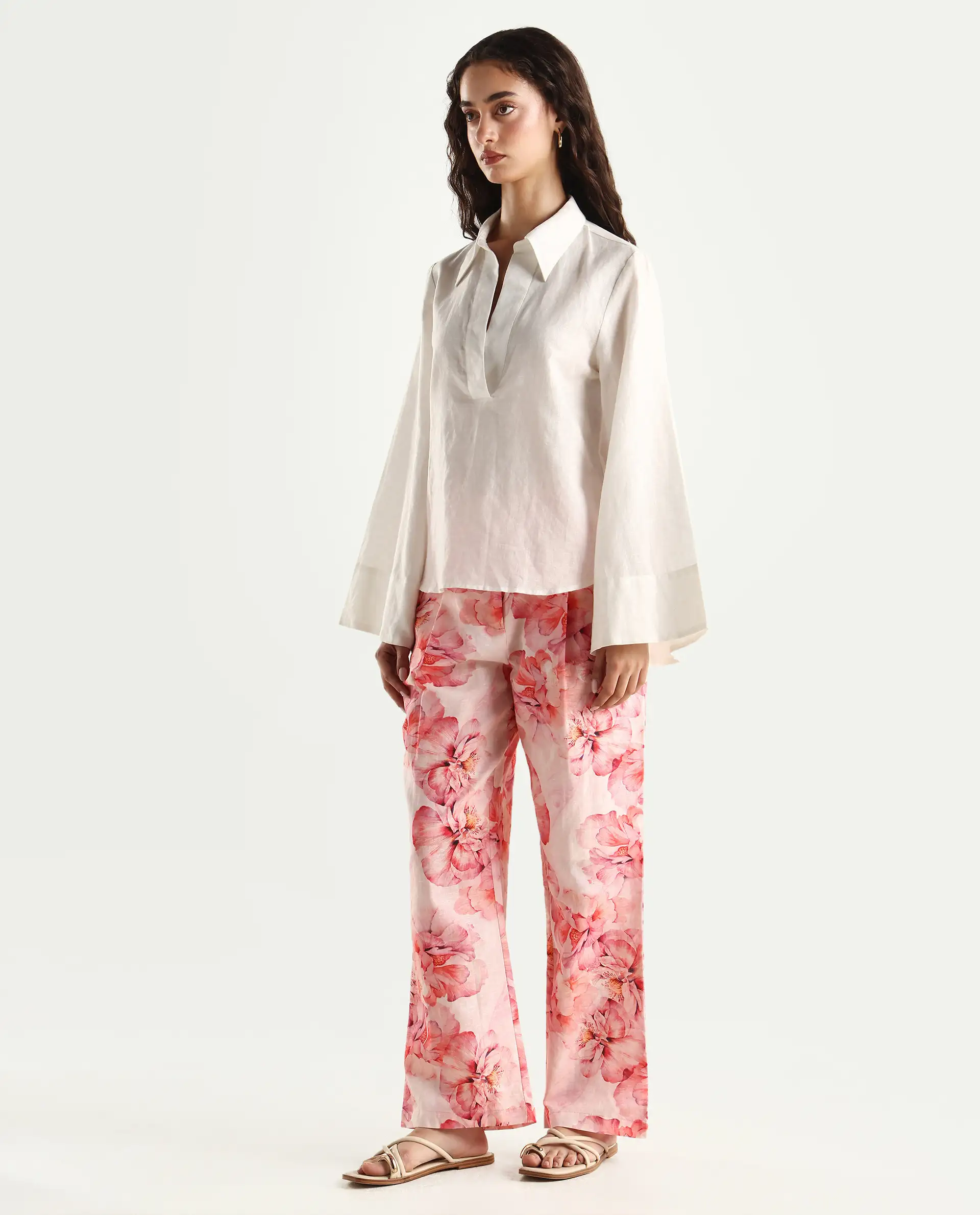 Rareism Women's Quzal Pink Cotton Blend Floral Print Ankle Length Straight Fit Trouser - Image 5