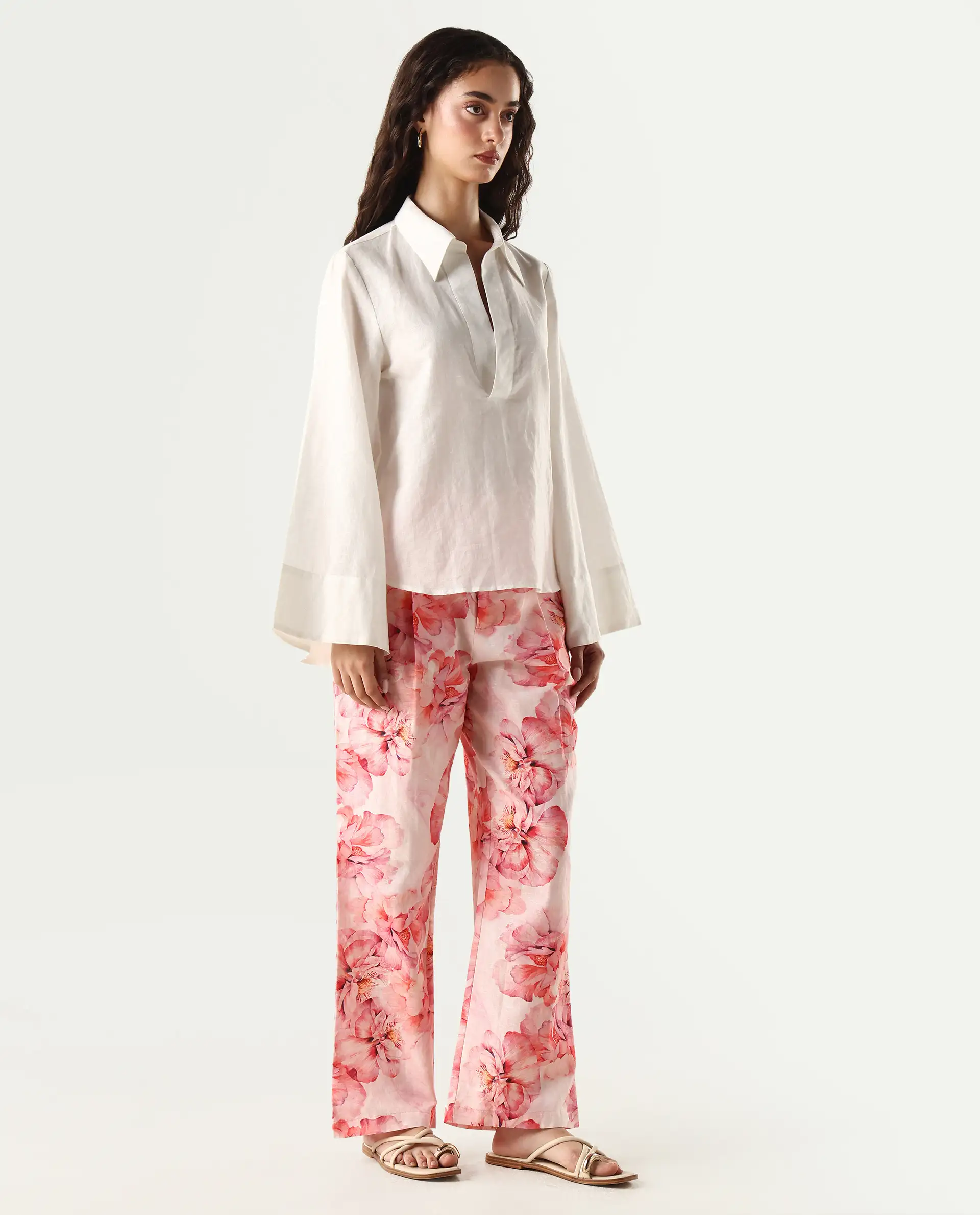 Rareism Women's Quzal Pink Cotton Blend Floral Print Ankle Length Straight Fit Trouser - Image 6