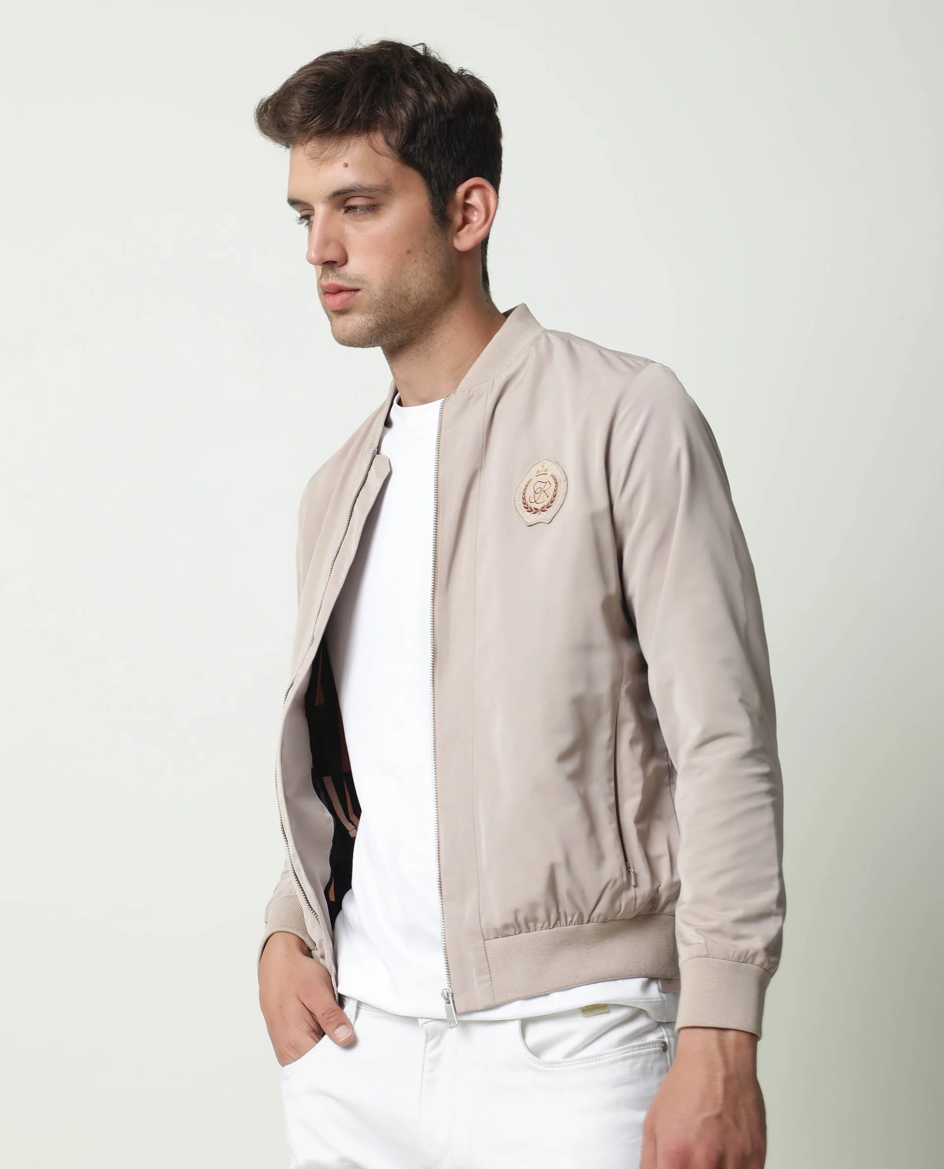 Rare Rabbit Men's Raban Beige Polyester Plain Regular Fit Full Sleeve Mandarin Collar Jacket - Image 2