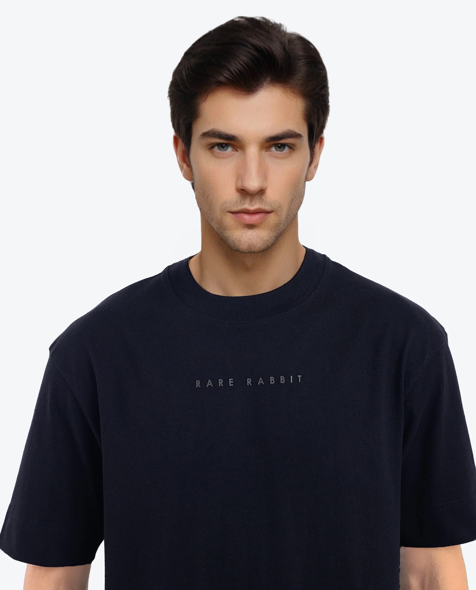 Rare Rabbit Men's Rabb Black Cotton Graphic Print Oversized Fit Half Sleeve Crew Neck T-Shirt - Image 4