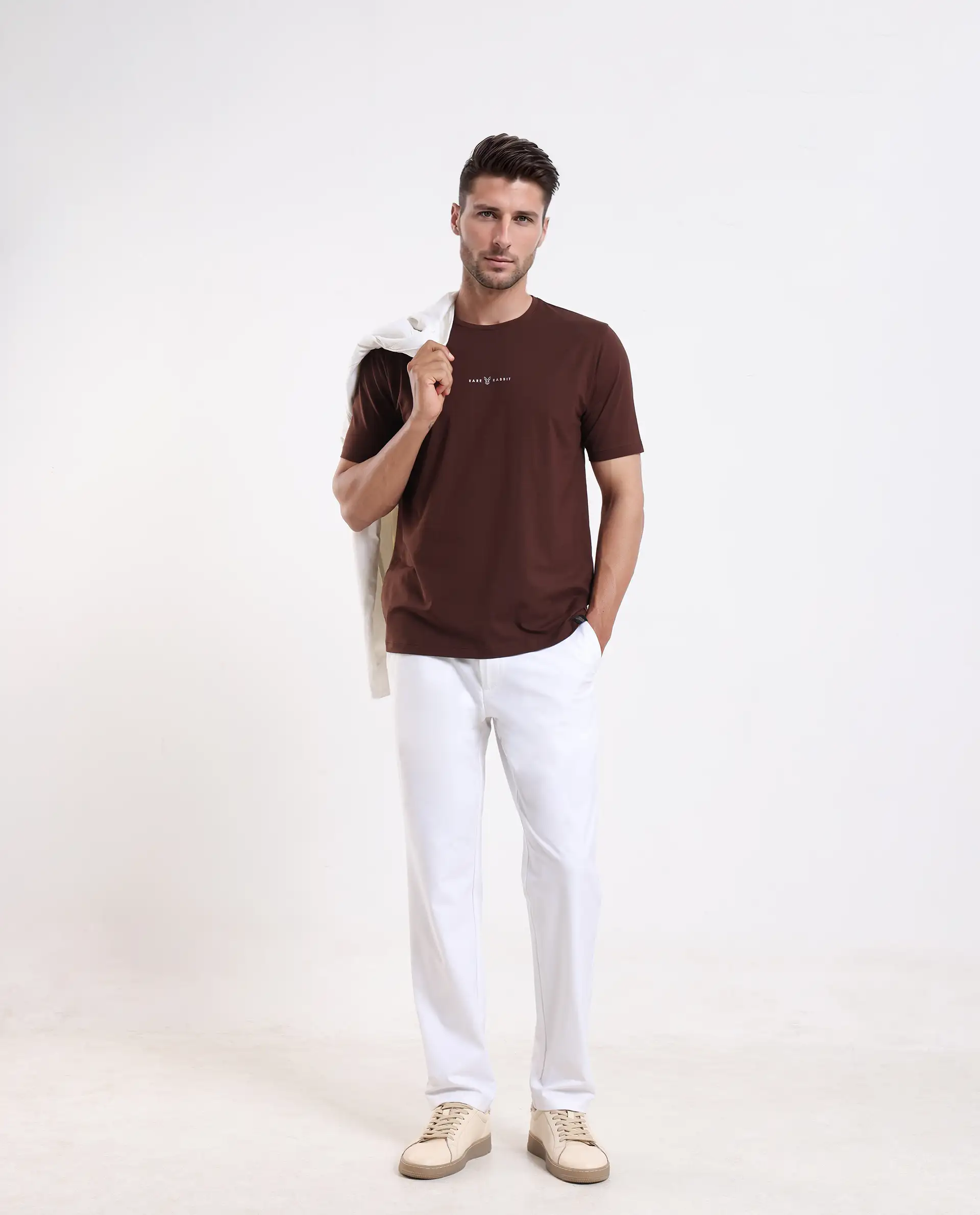 Rare Rabbit Men's Rabbit-25 Dark Brown Cotton Blend Graphic Print Regular Fit Half Sleeve Crew Neck T-Shirt - Image 2