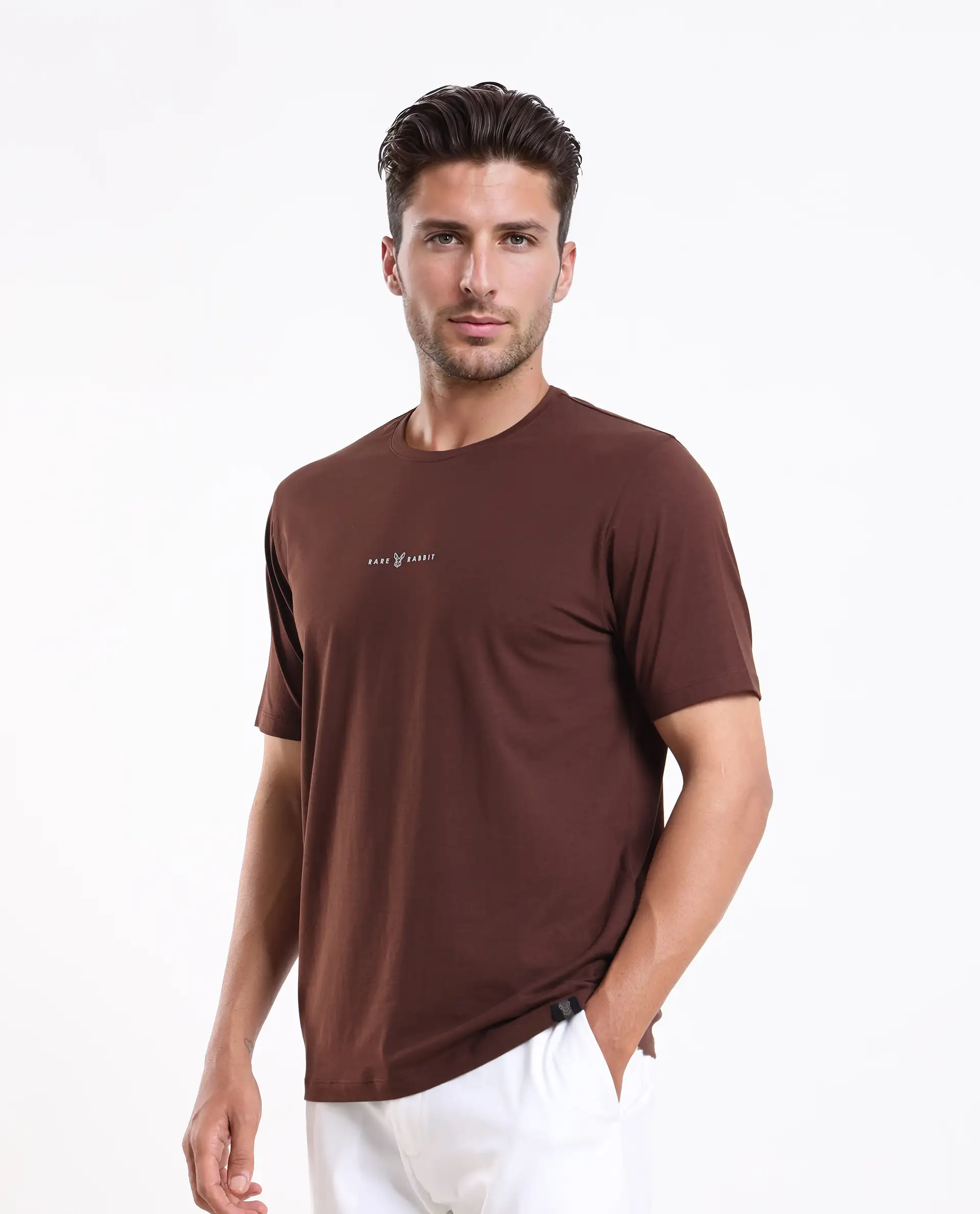 Rare Rabbit Men's Rabbit-25 Dark Brown Cotton Blend Graphic Print Regular Fit Half Sleeve Crew Neck T-Shirt - Image 5
