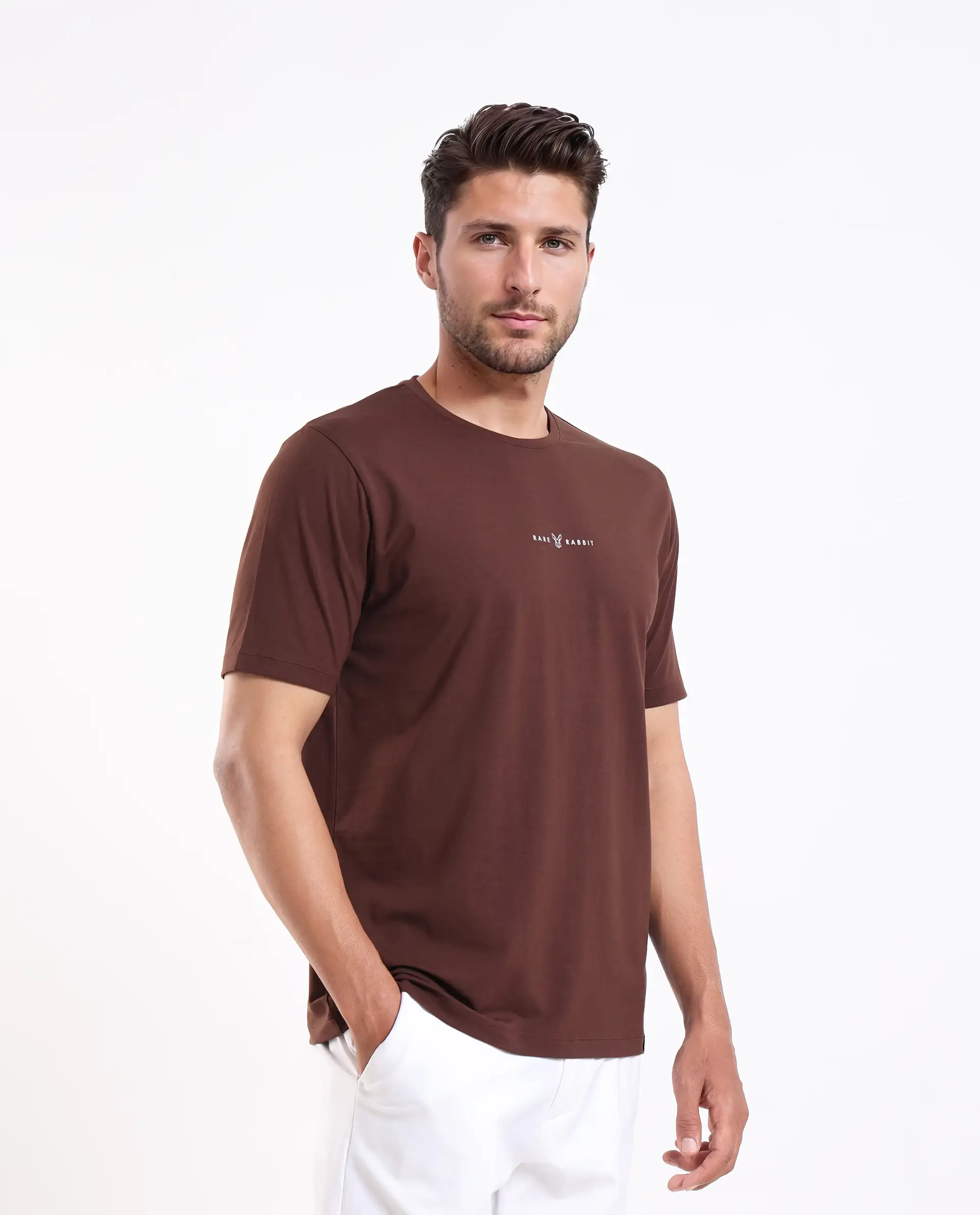 Rare Rabbit Men's Rabbit-25 Dark Brown Cotton Blend Graphic Print Regular Fit Half Sleeve Crew Neck T-Shirt - Image 6