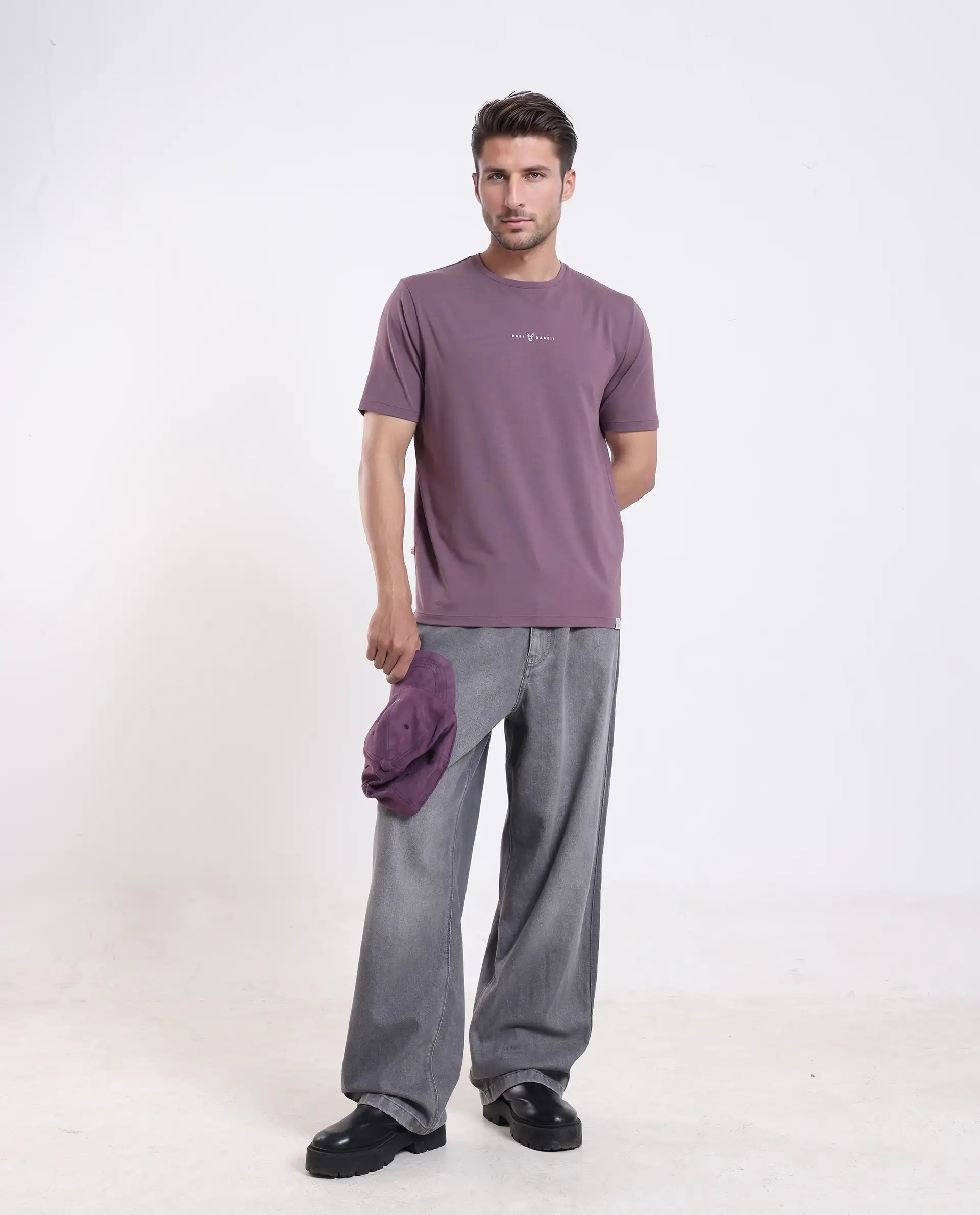 Rare Rabbit Men's Rabbit-25 Dusky Purple Cotton Blend Graphic Print Regular Fit Half Sleeve Crew Neck T-Shirt - Image 2