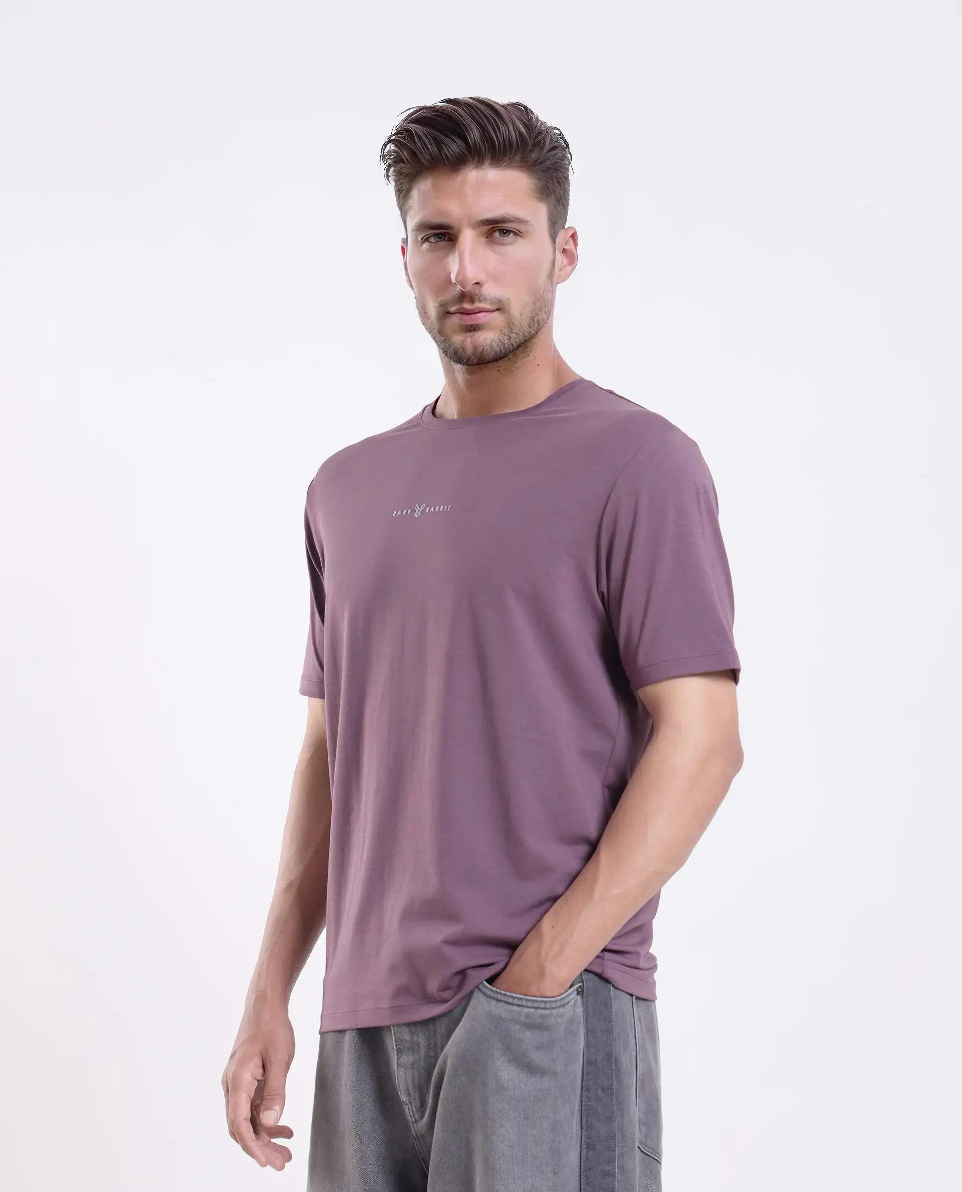 Rare Rabbit Men's Rabbit-25 Dusky Purple Cotton Blend Graphic Print Regular Fit Half Sleeve Crew Neck T-Shirt - Image 4