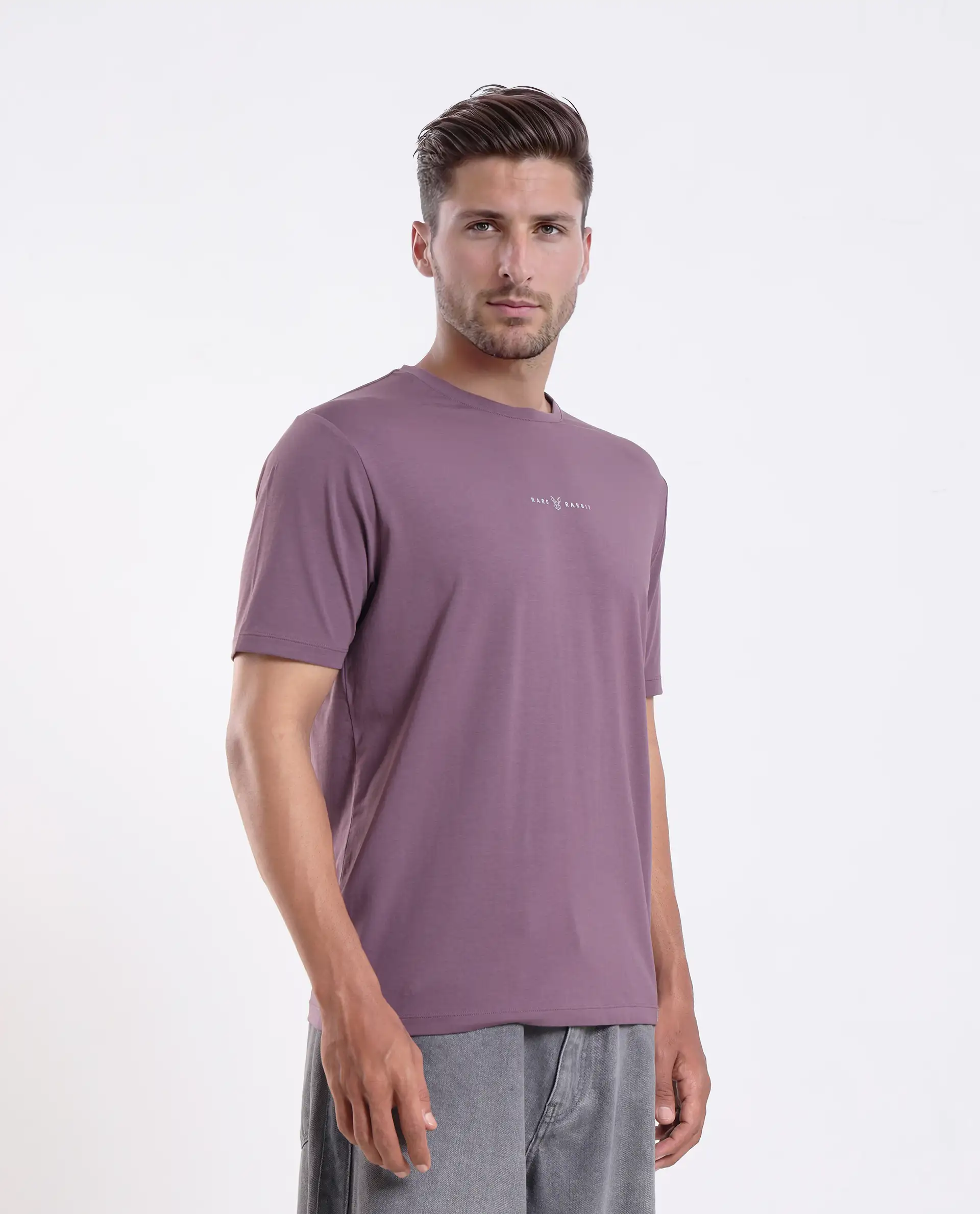 Rare Rabbit Men's Rabbit-25 Dusky Purple Cotton Blend Graphic Print Regular Fit Half Sleeve Crew Neck T-Shirt - Image 5