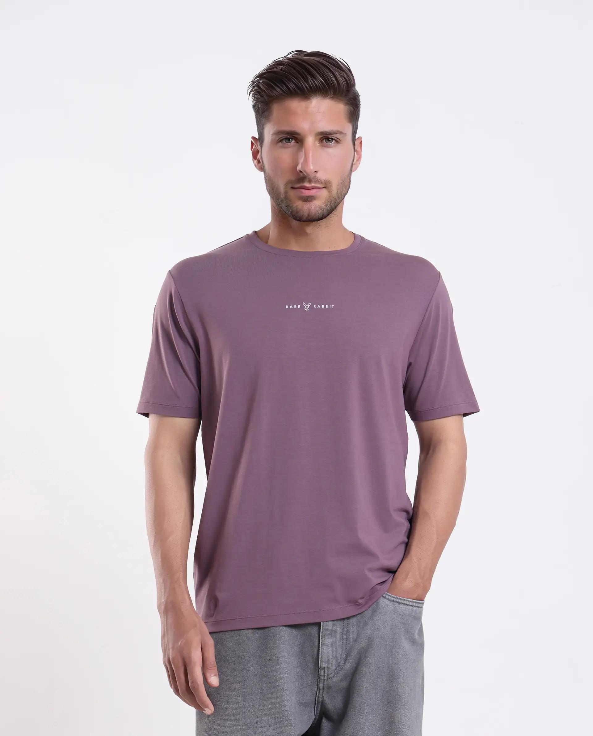 Rare Rabbit Men's Rabbit-25 Dusky Purple Cotton Blend Graphic Print Regular Fit Half Sleeve Crew Neck T-Shirt - Image 7