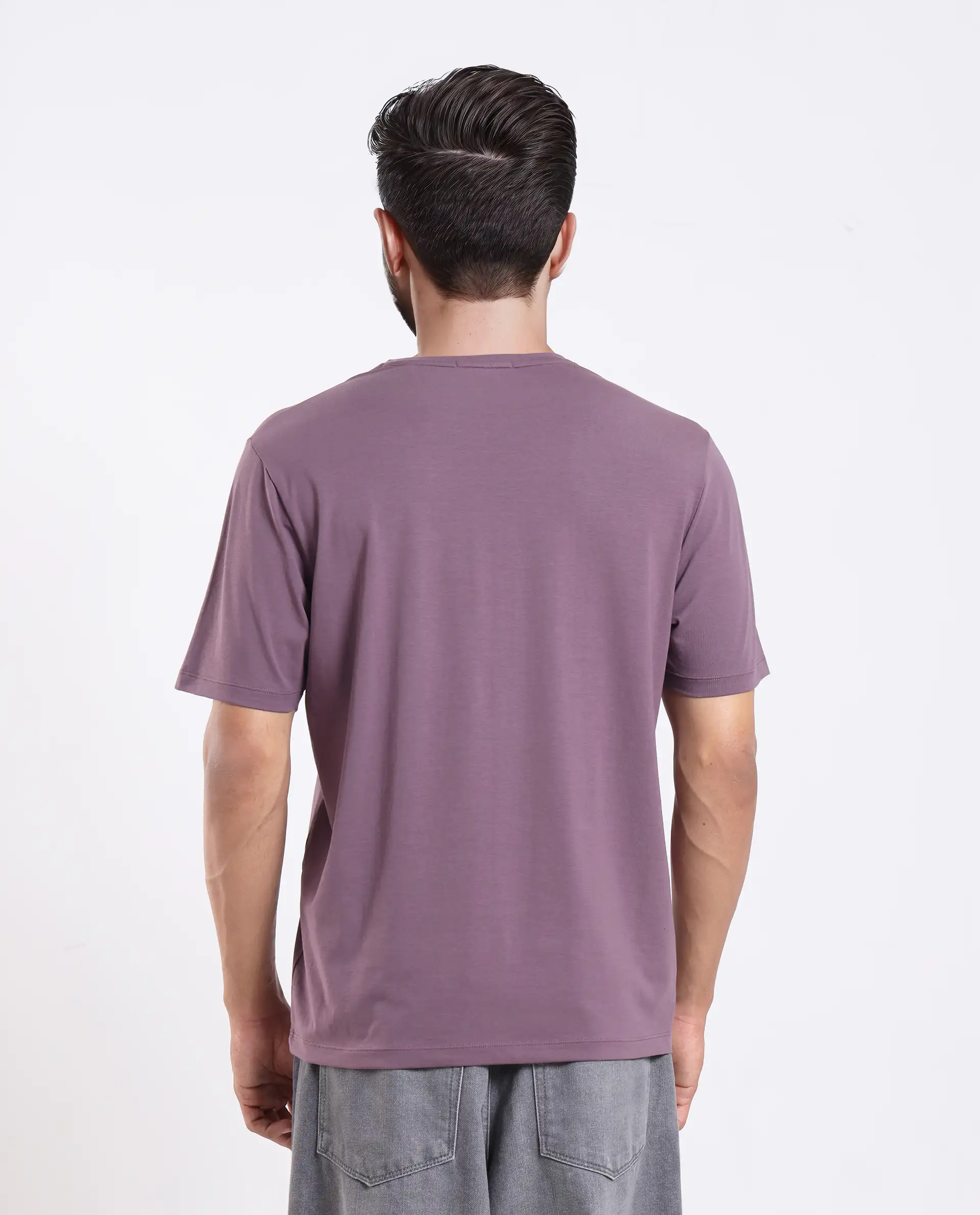 Rare Rabbit Men's Rabbit-25 Dusky Purple Cotton Blend Graphic Print Regular Fit Half Sleeve Crew Neck T-Shirt - Image 8