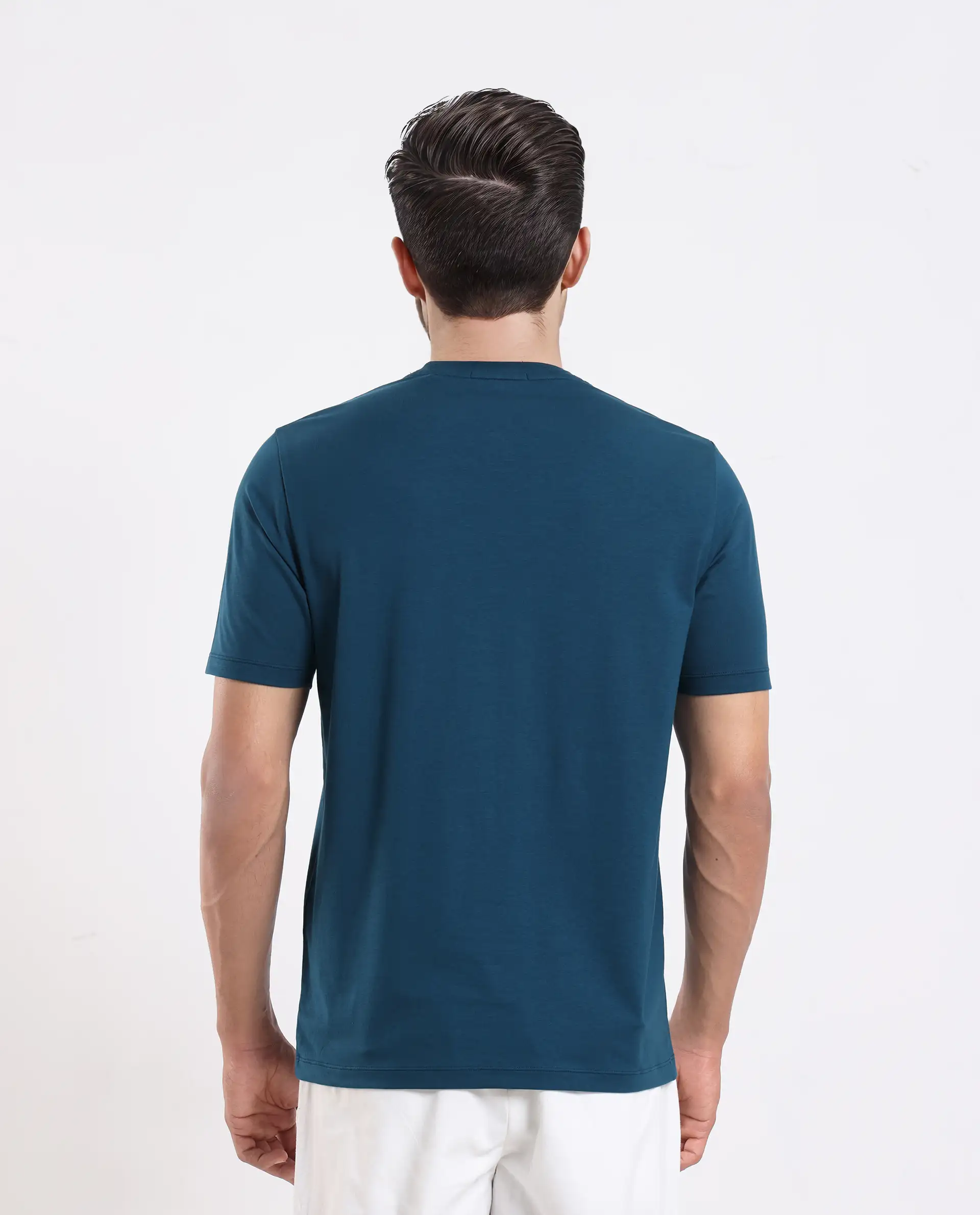 Rare Rabbit Men's Rabbit-25 Teal Cotton Blend Graphic Print Regular Fit Half Sleeve Crew Neck T-Shirt - Image 6
