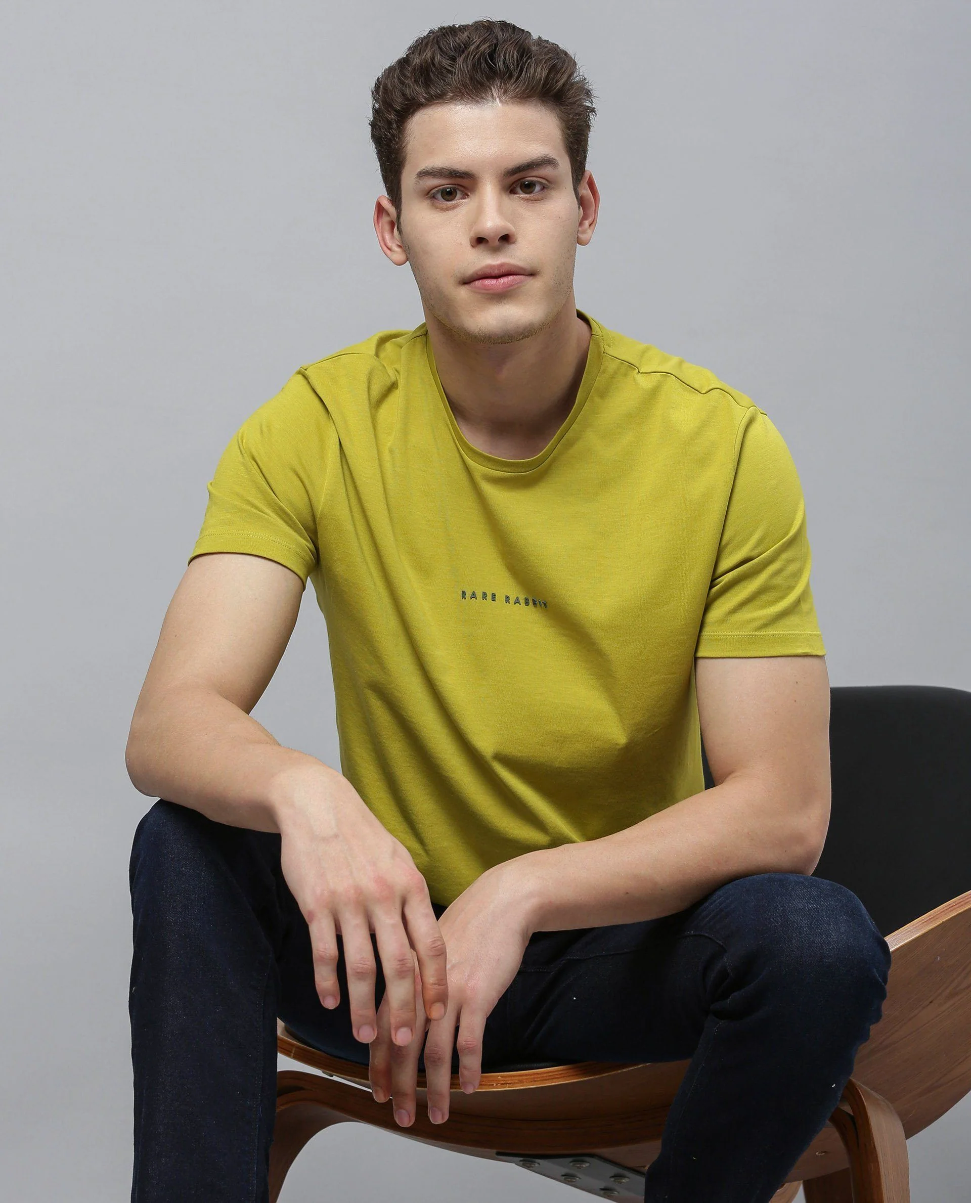 Rare Rabbit Men's Rabbit 3 Lime Green Cotton Slim Fit Half Sleeve Crew Neck T-Shirt - Image 2