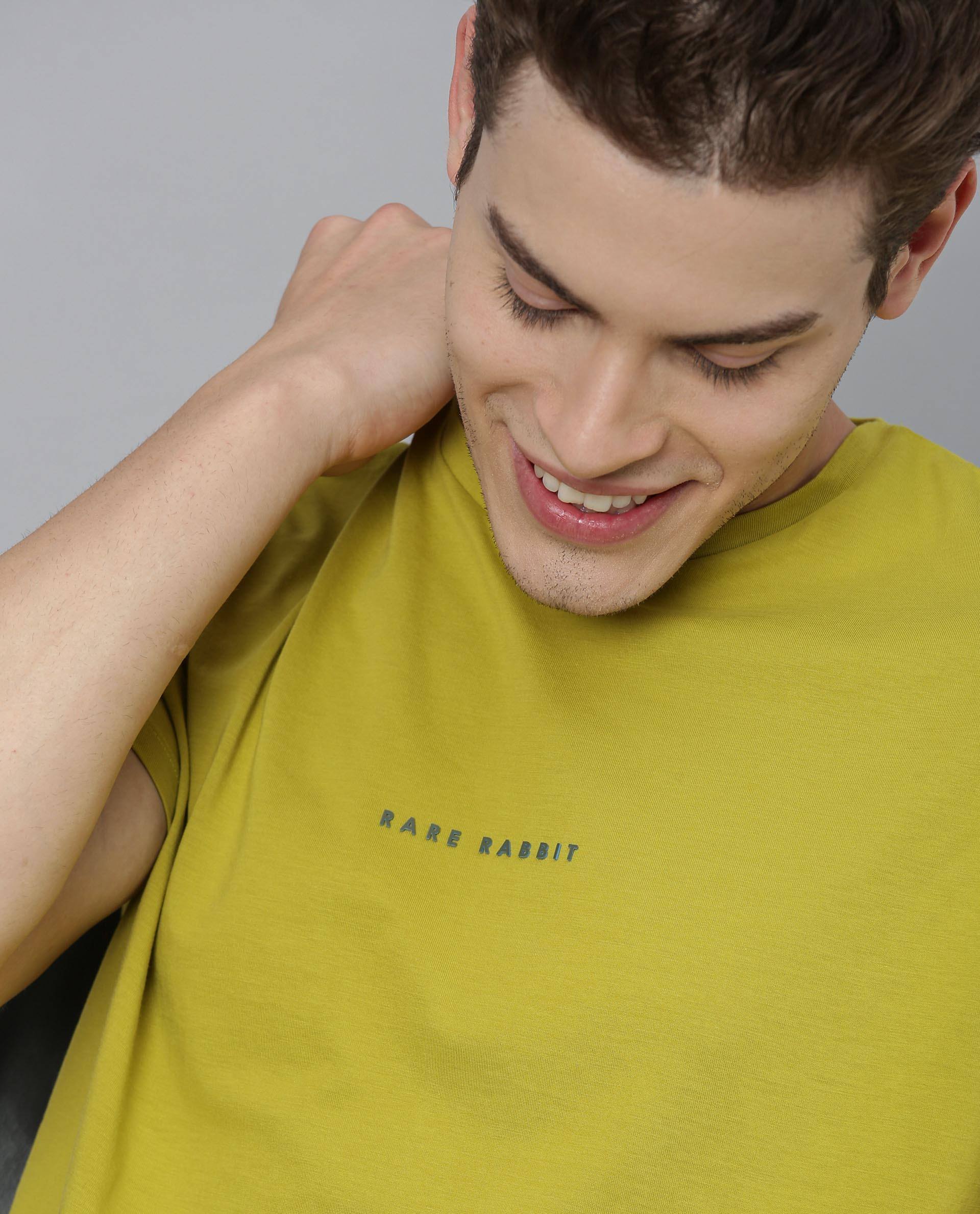 Rare Rabbit Men's Rabbit 3 Lime Green Cotton Slim Fit Half Sleeve Crew Neck T-Shirt - Image 3