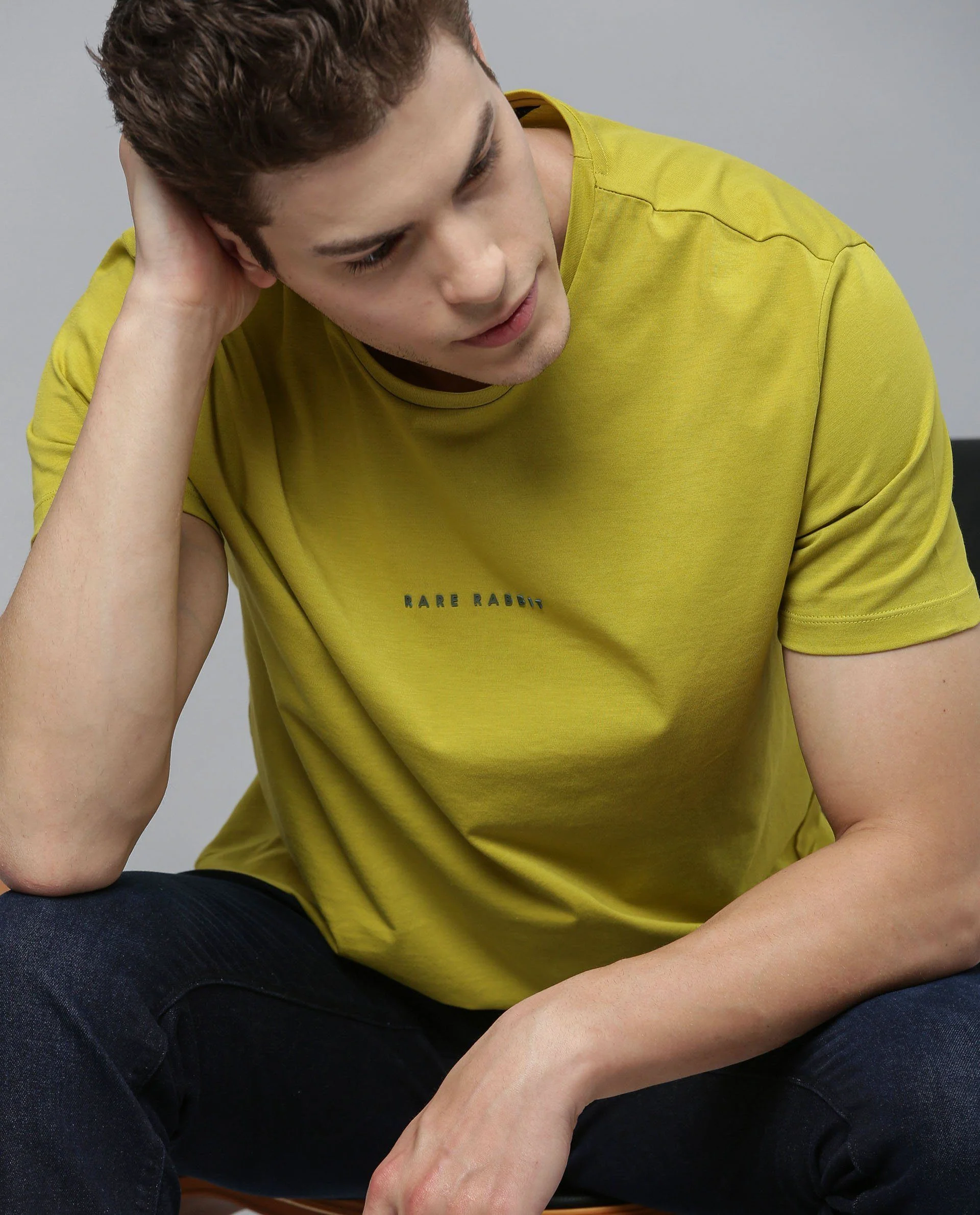 Rare Rabbit Men's Rabbit 3 Lime Green Cotton Slim Fit Half Sleeve Crew Neck T-Shirt - Image 4