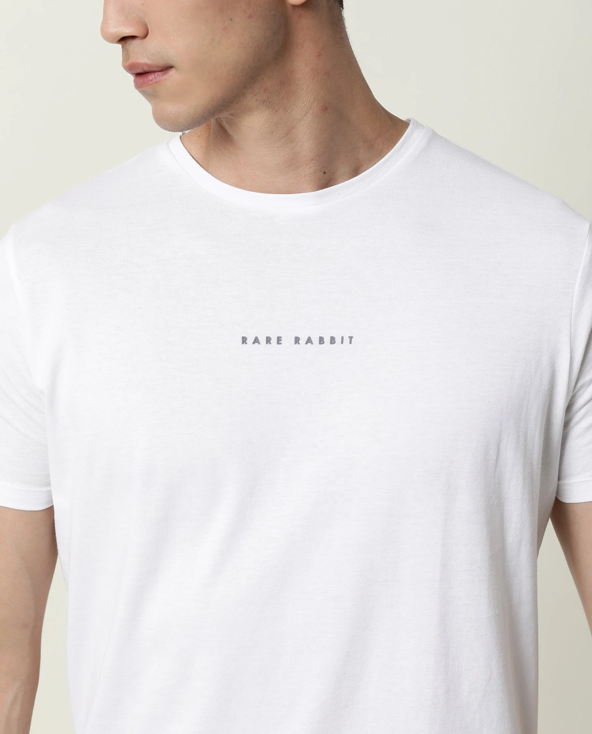 Rare Rabbit Men's Rabbit 3 White Cotton Regular Fit Half Sleeve Crew Neck T-Shirt - Image 2