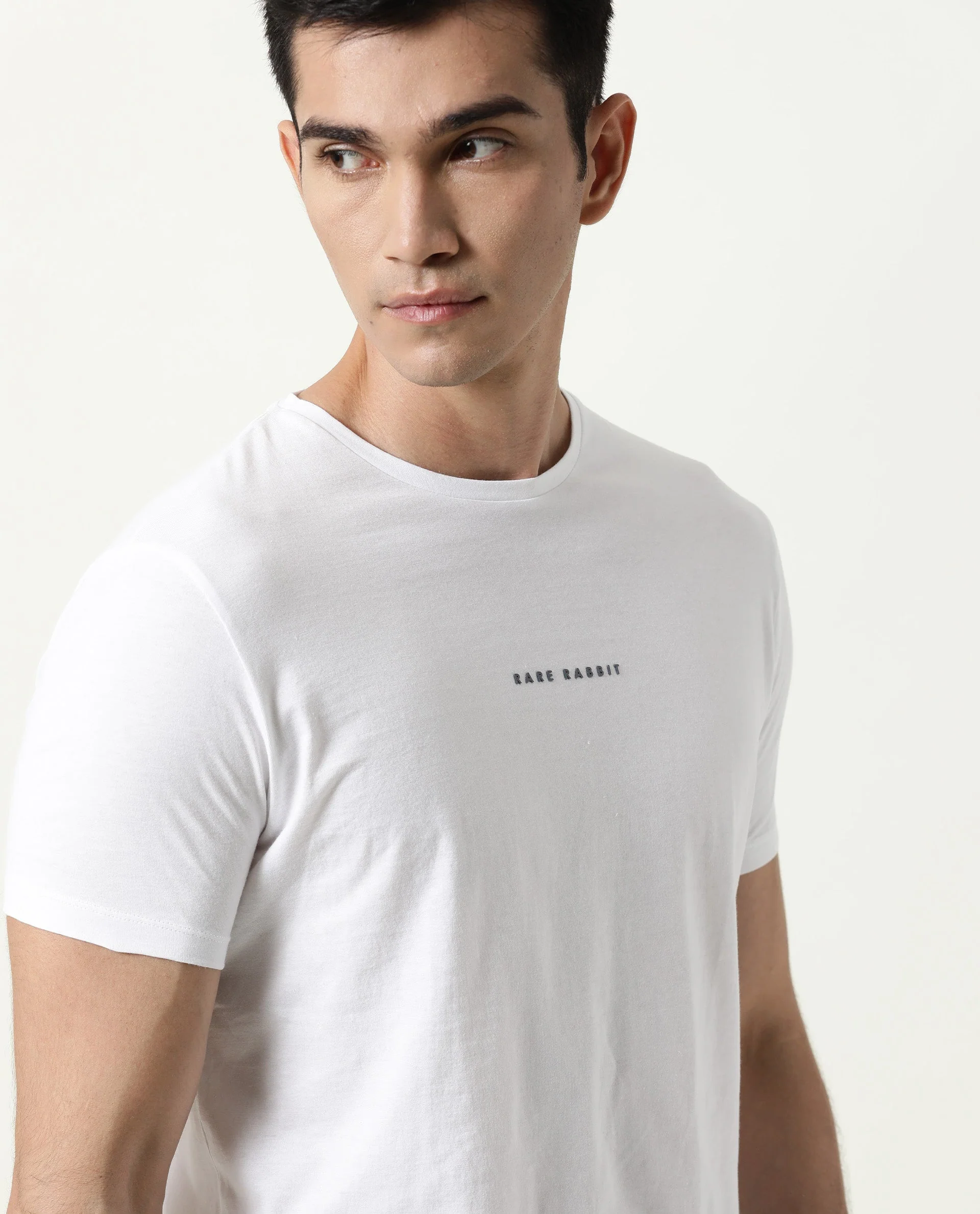 Rare Rabbit Men's Rabbit 3 White Cotton Regular Fit Half Sleeve Crew Neck T-Shirt - Image 4