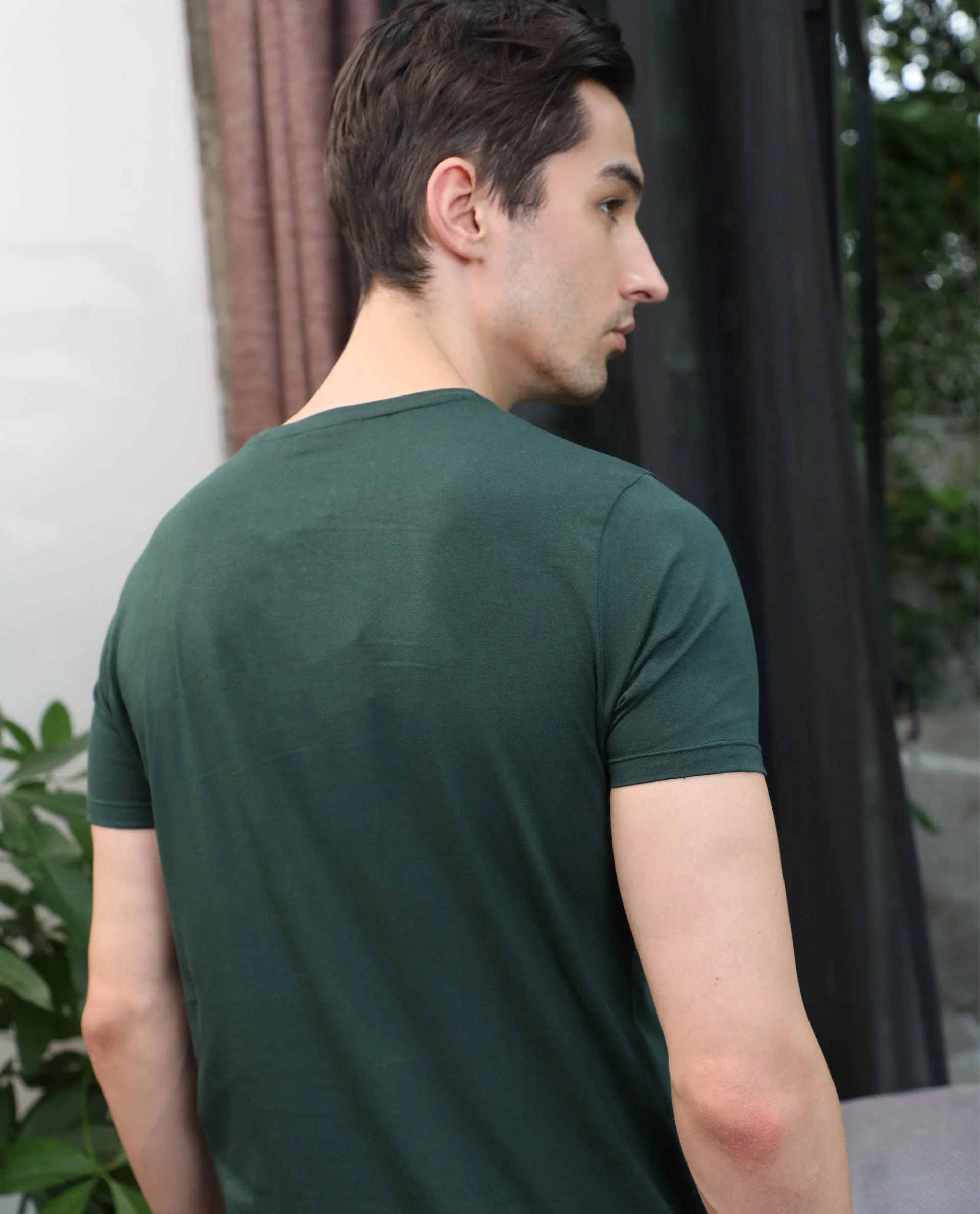 Rare Rabbit Men's Rabbit-4 Green Cotton Plain Slim Fit Half Sleeve Crew Neck T-Shirt - Image 3