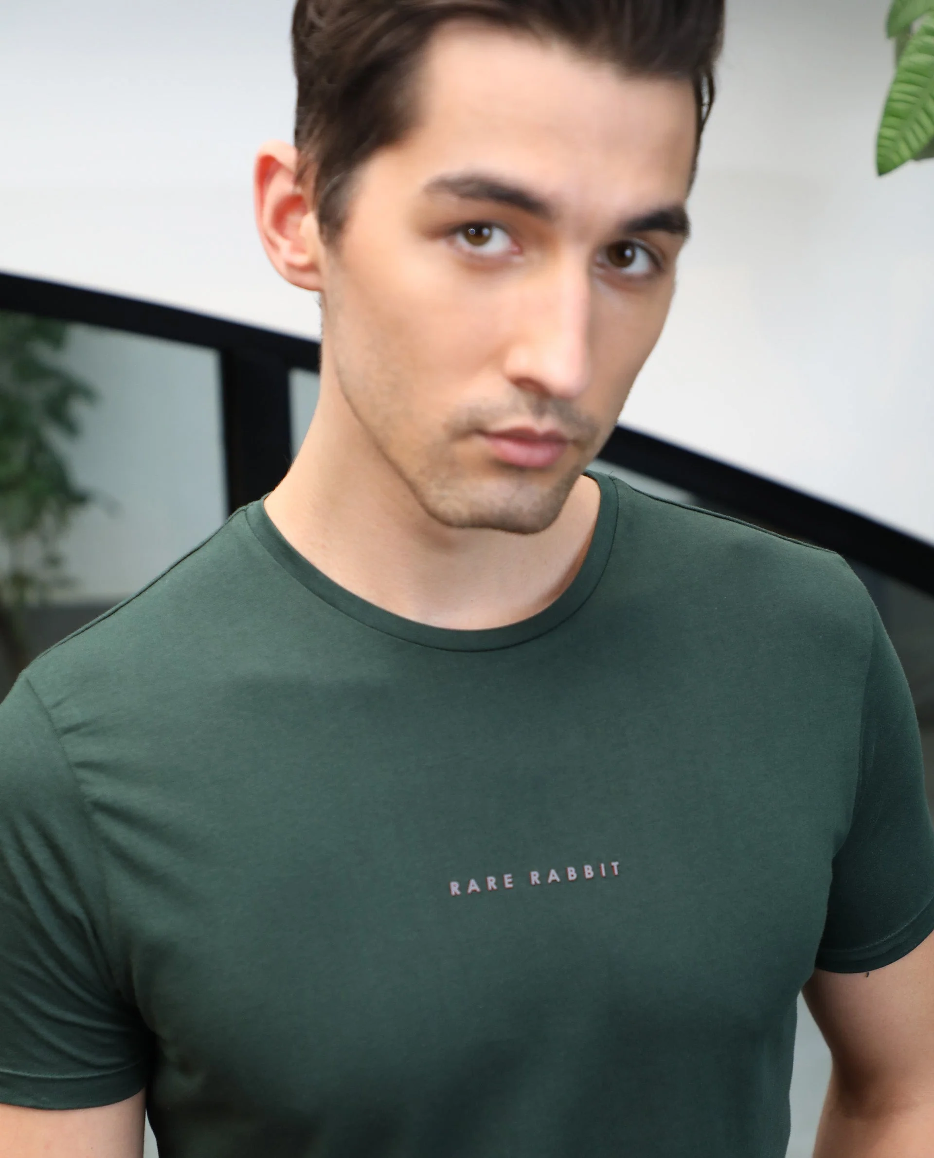 Rare Rabbit Men's Rabbit-4 Green Cotton Plain Slim Fit Half Sleeve Crew Neck T-Shirt - Image 4