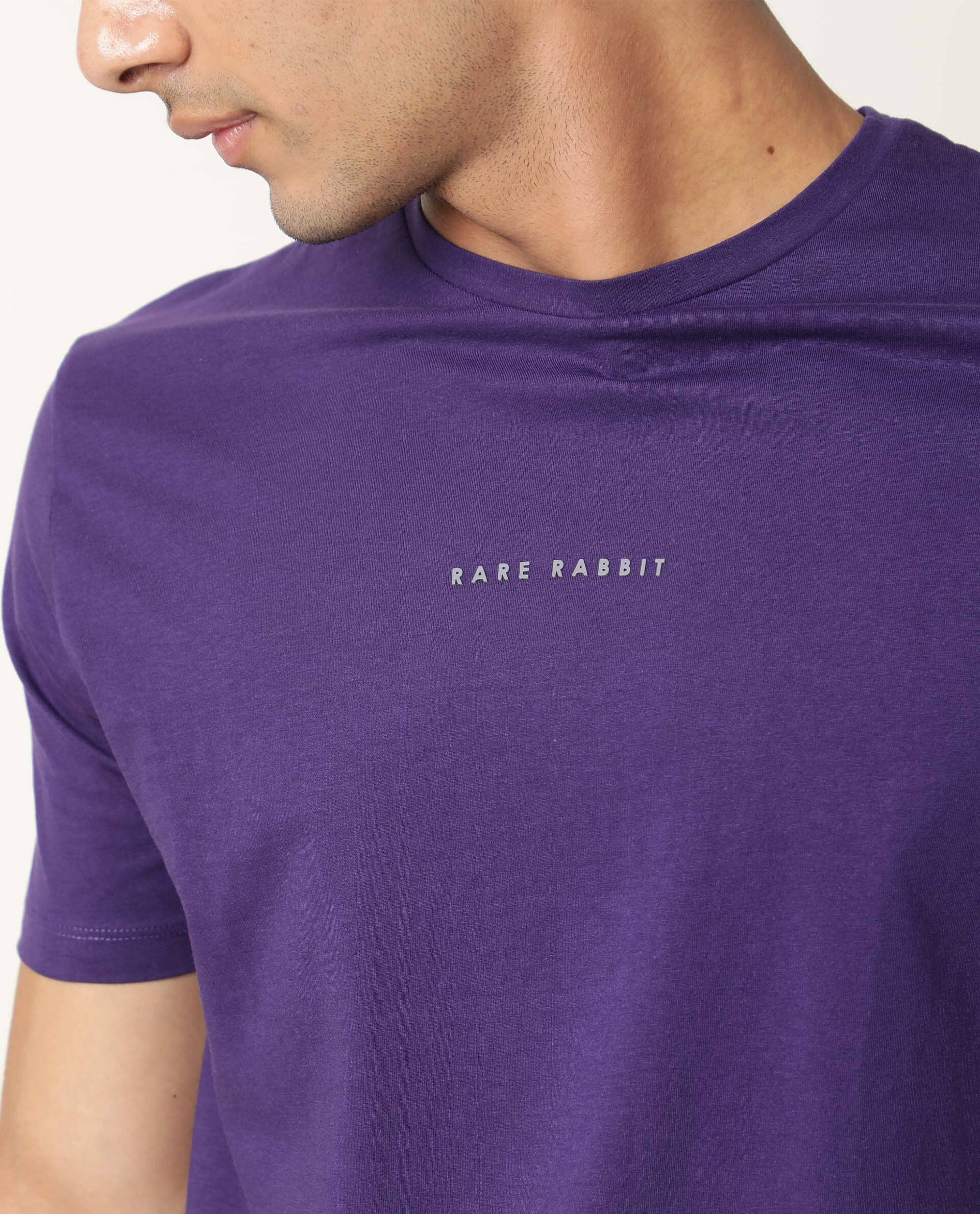 Rare Rabbit Men's Rabbit-4 Purple Cotton Plain Slim Fit Half Sleeve Crew Neck T-Shirt - Image 5