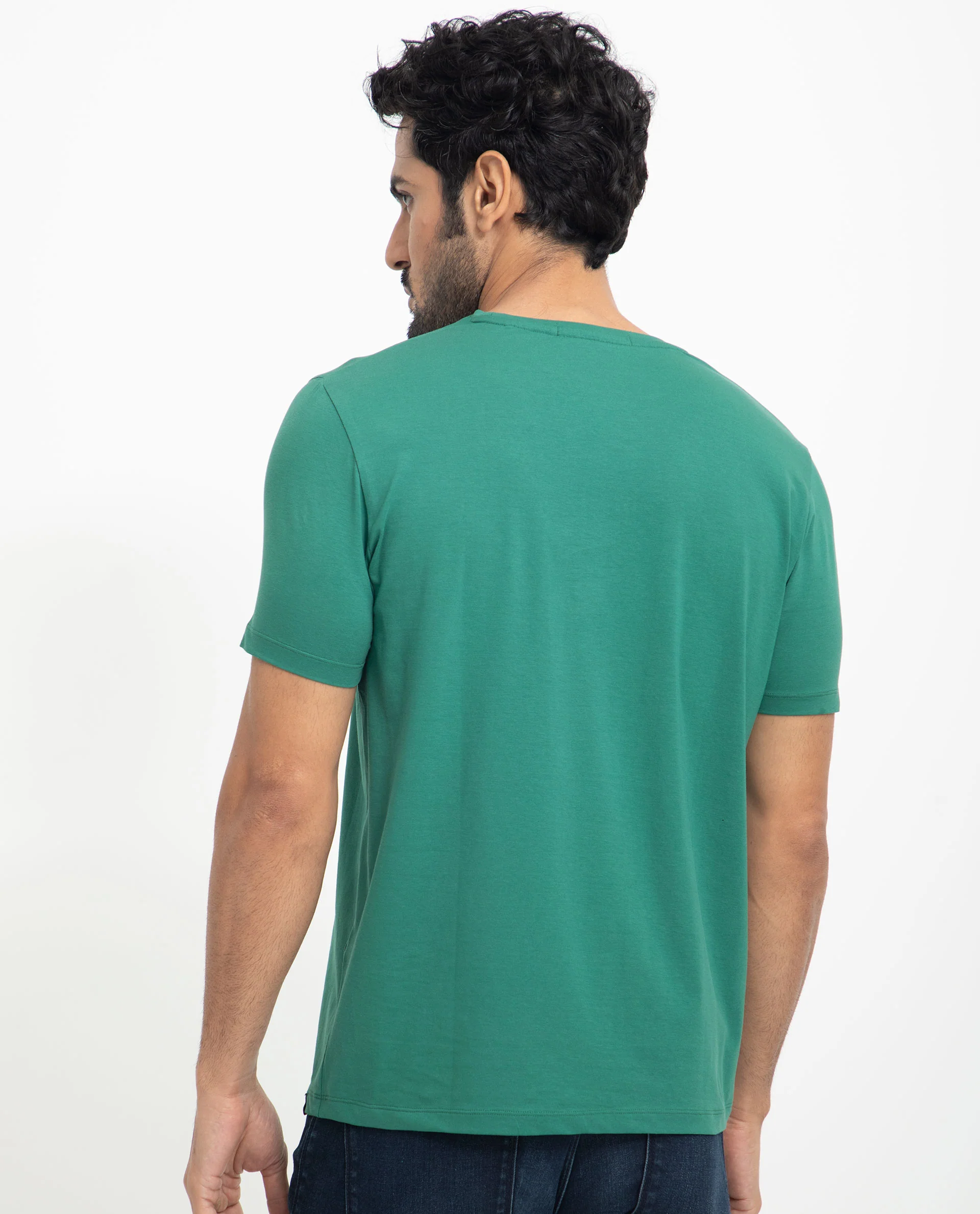 Rare Rabbit Men's Rabbit-5 Green Cotton Plain Regular Fit Half Sleeve Crew Neck T-Shirt - Image 11