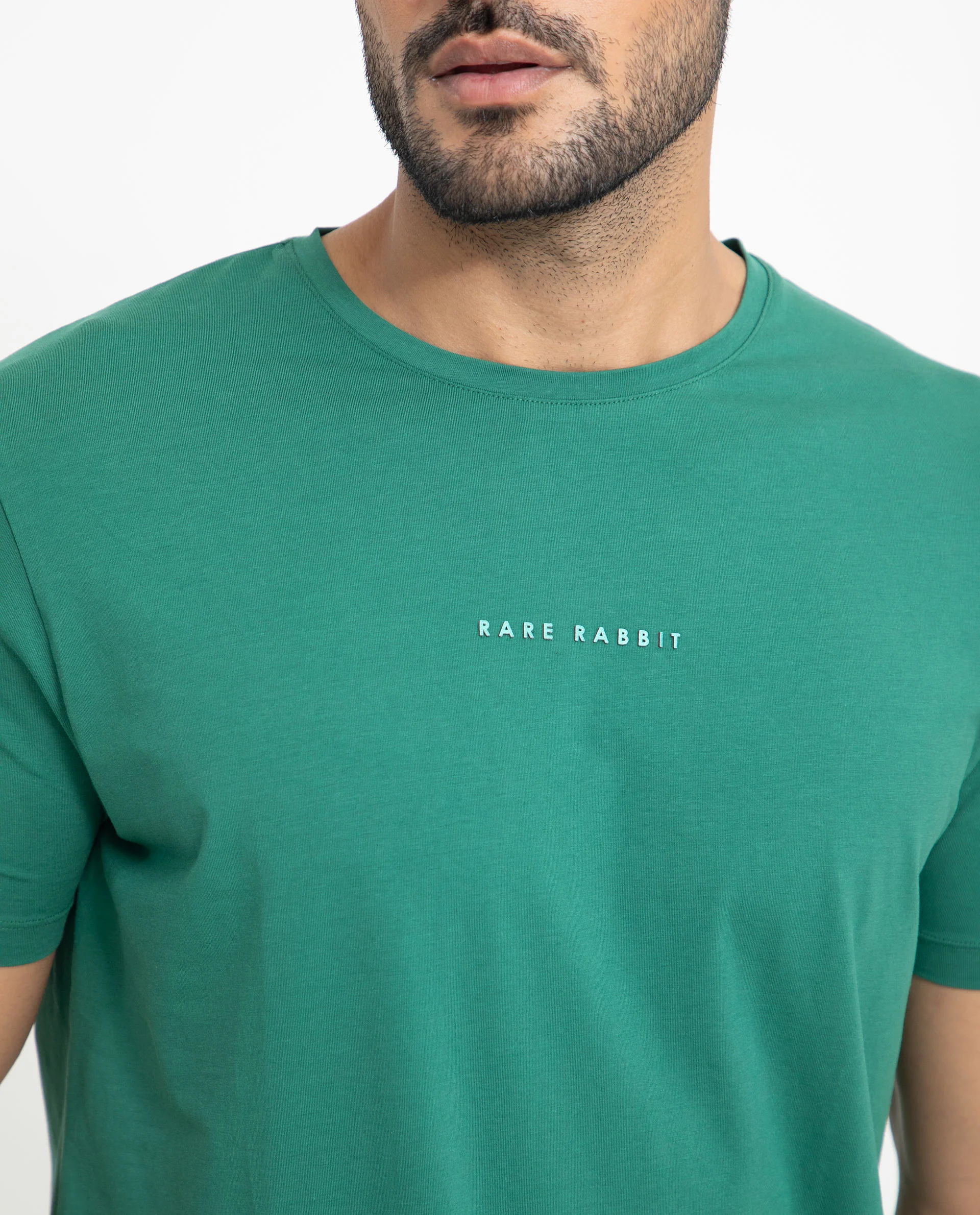 Rare Rabbit Men's Rabbit-5 Green Cotton Plain Regular Fit Half Sleeve Crew Neck T-Shirt - Image 3