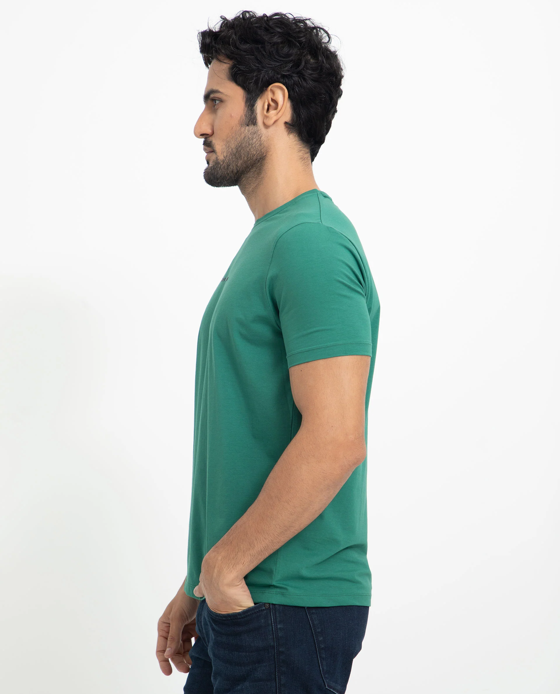 Rare Rabbit Men's Rabbit-5 Green Cotton Plain Regular Fit Half Sleeve Crew Neck T-Shirt - Image 7