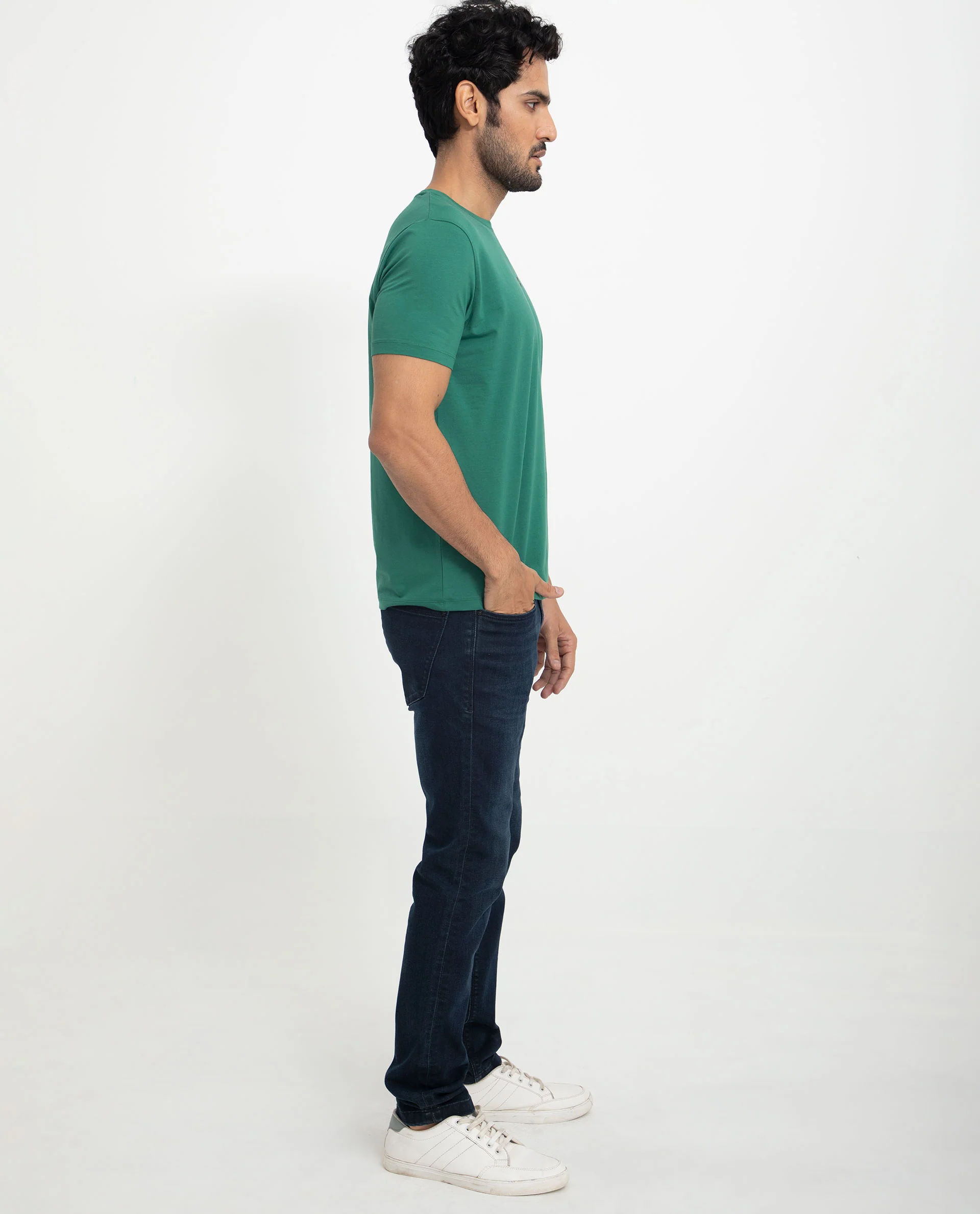 Rare Rabbit Men's Rabbit-5 Green Cotton Plain Regular Fit Half Sleeve Crew Neck T-Shirt - Image 9