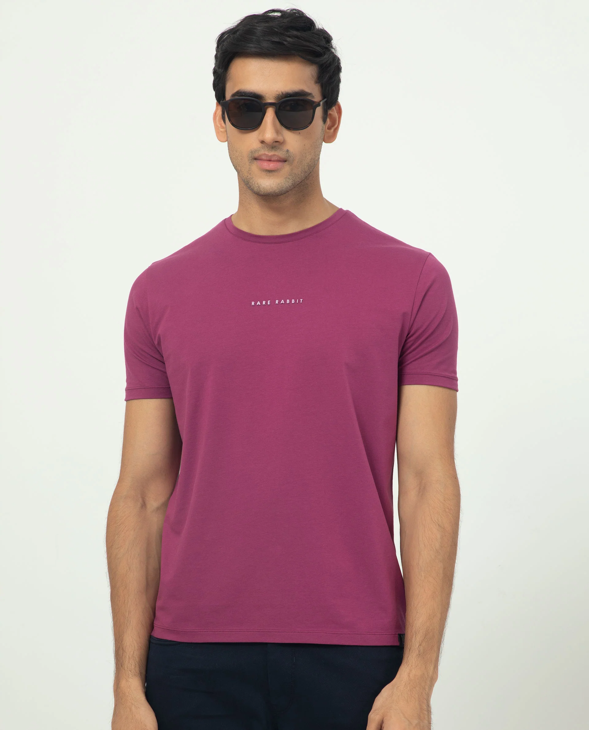 Rare Rabbit Men's Rabbit-5 Pink Cotton Plain Regular Fit Half Sleeve Crew Neck T-Shirt - Image 2