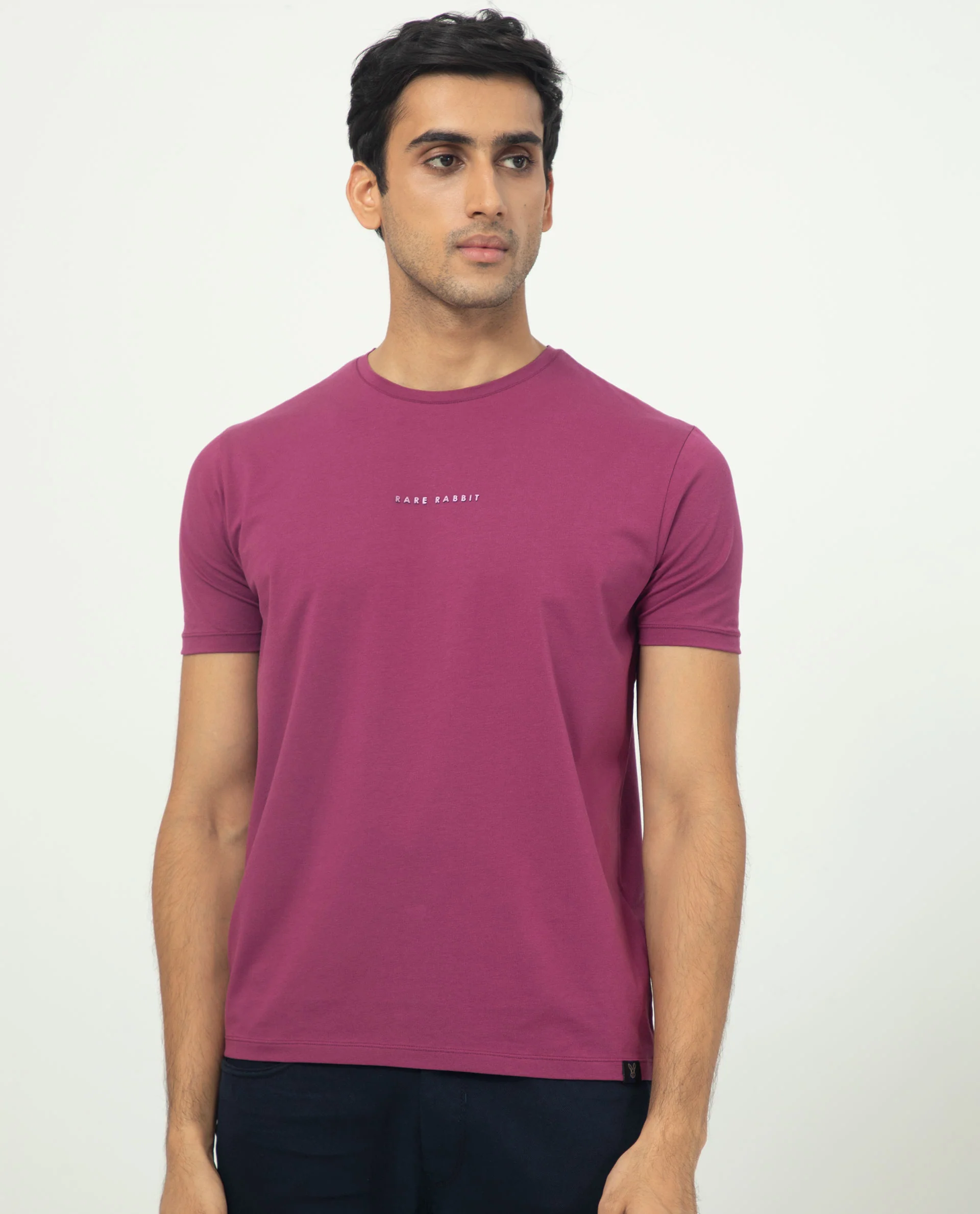 Rare Rabbit Men's Rabbit-5 Pink Cotton Plain Regular Fit Half Sleeve Crew Neck T-Shirt - Image 3