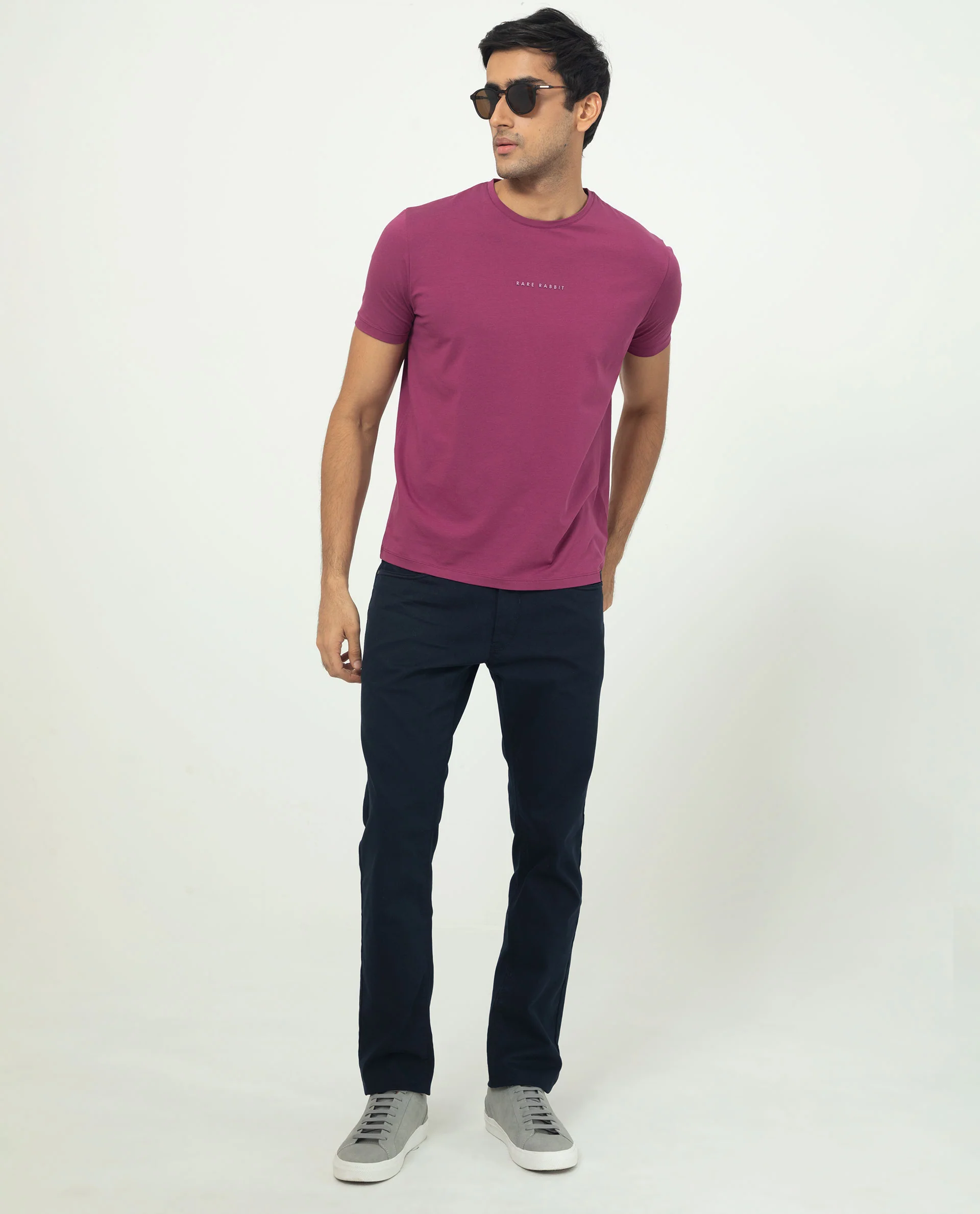 Rare Rabbit Men's Rabbit-5 Pink Cotton Plain Regular Fit Half Sleeve Crew Neck T-Shirt - Image 4