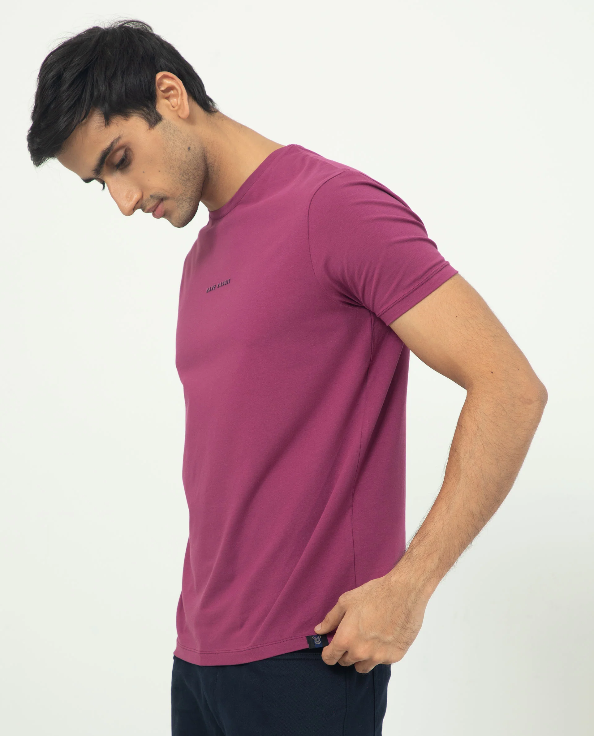 Rare Rabbit Men's Rabbit-5 Pink Cotton Plain Regular Fit Half Sleeve Crew Neck T-Shirt - Image 5
