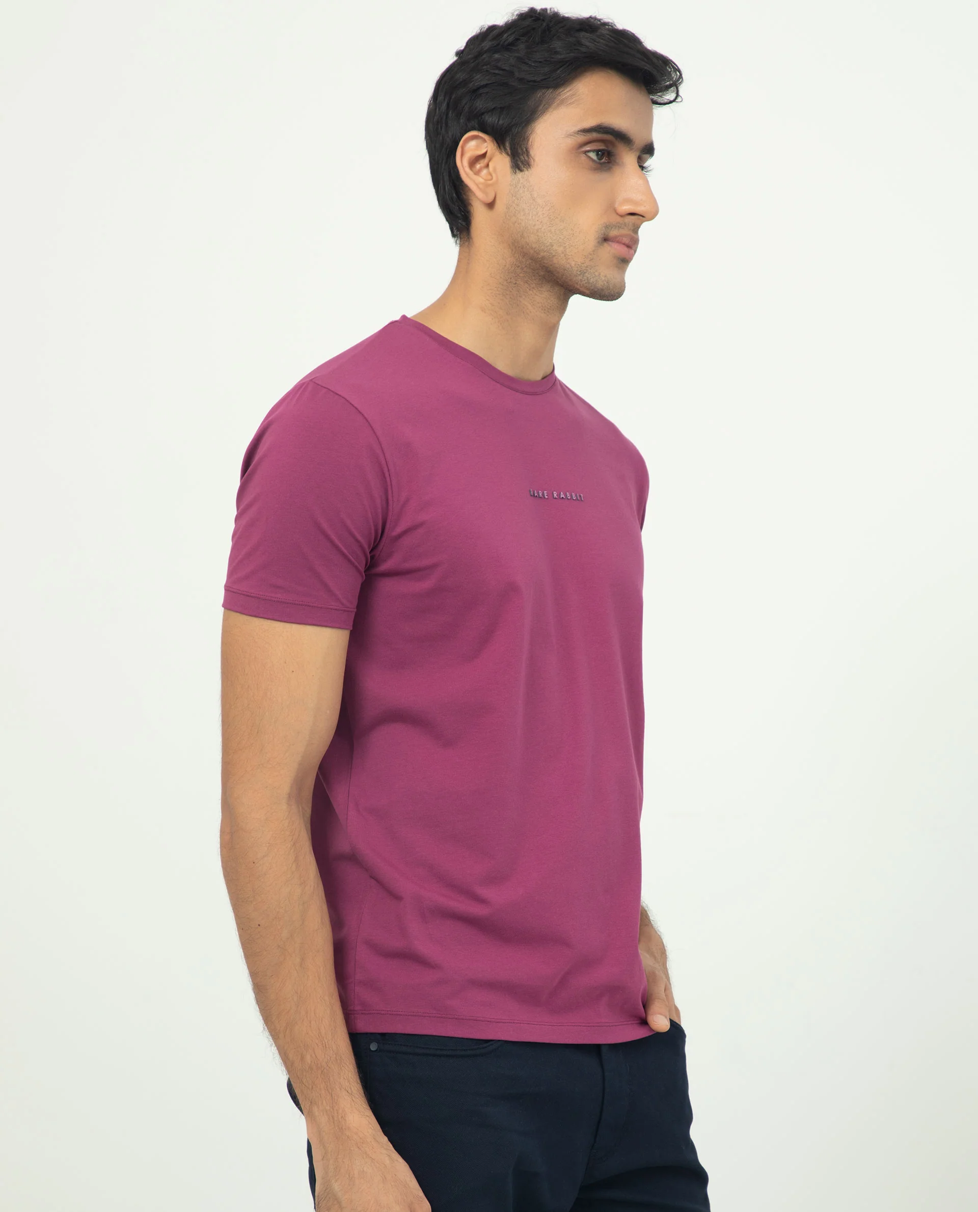 Rare Rabbit Men's Rabbit-5 Pink Cotton Plain Regular Fit Half Sleeve Crew Neck T-Shirt - Image 6