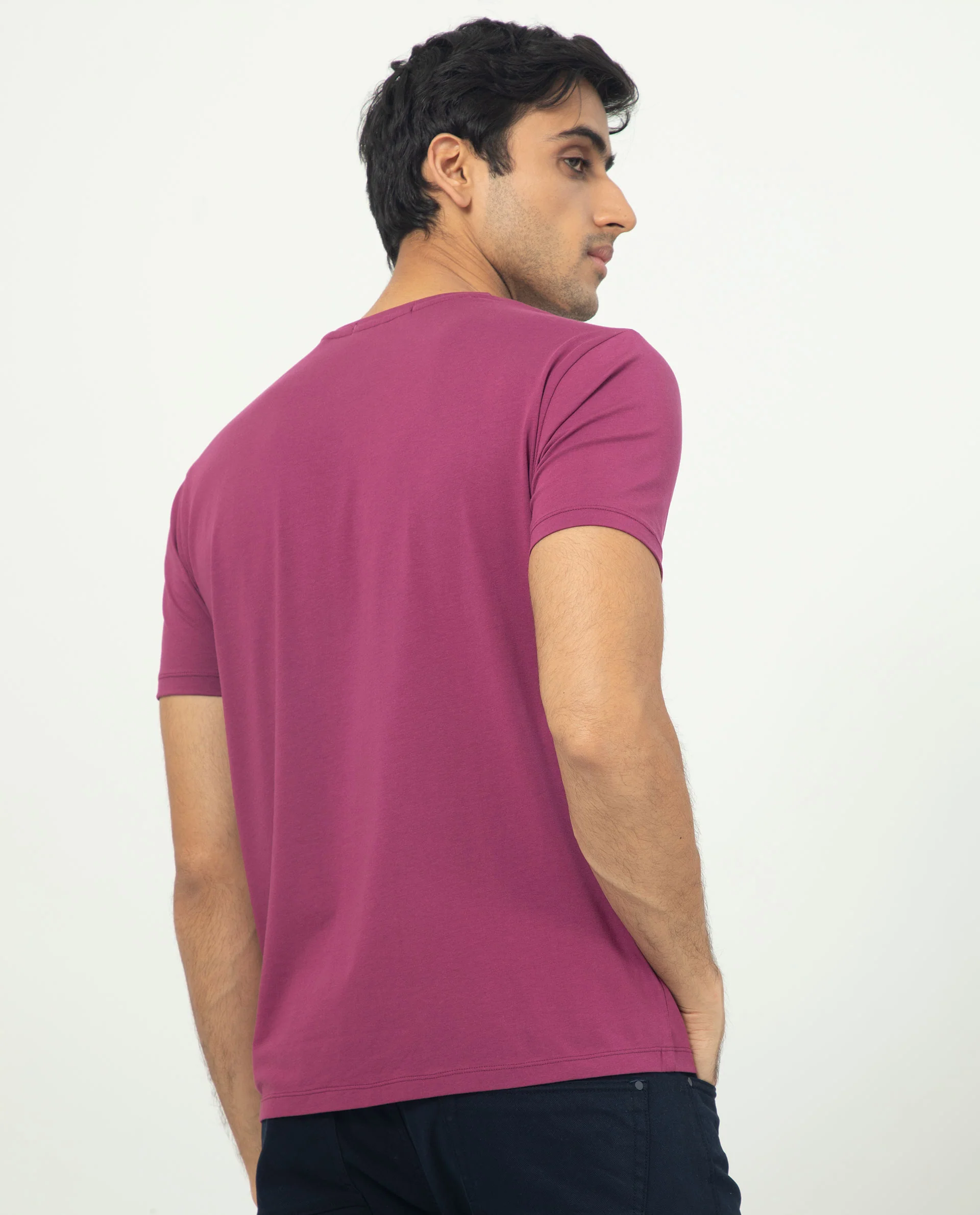 Rare Rabbit Men's Rabbit-5 Pink Cotton Plain Regular Fit Half Sleeve Crew Neck T-Shirt - Image 9
