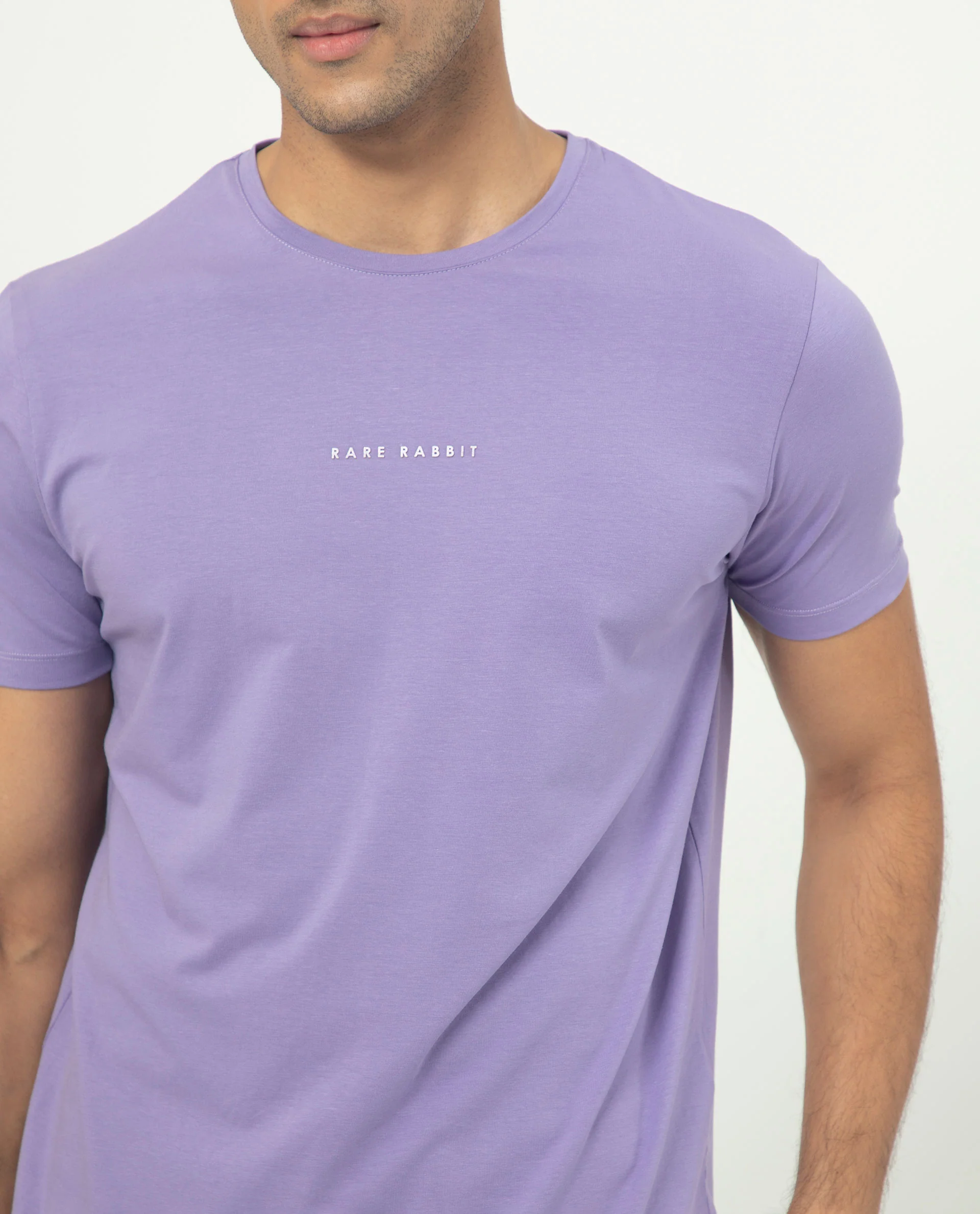 Rare Rabbit Men's Rabbit-5 Purple Cotton Plain Regular Fit Half Sleeve Crew Neck T-Shirt - Image 2