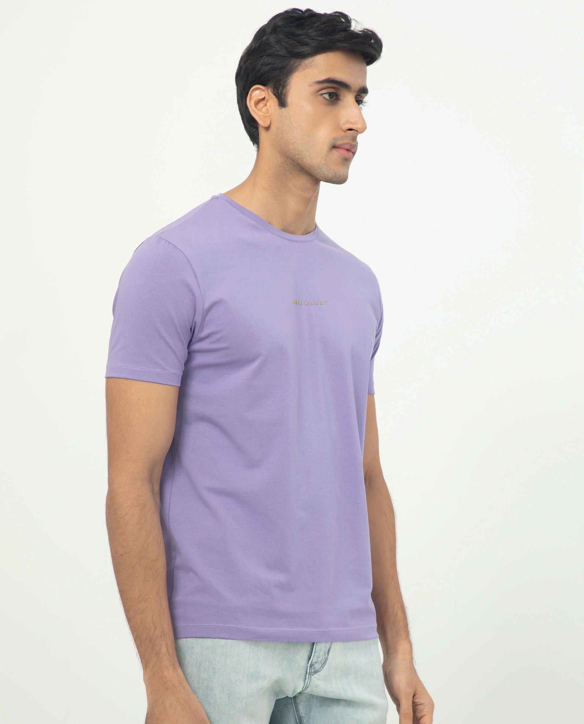 Rare Rabbit Men's Rabbit-5 Purple Cotton Plain Regular Fit Half Sleeve Crew Neck T-Shirt - Image 5
